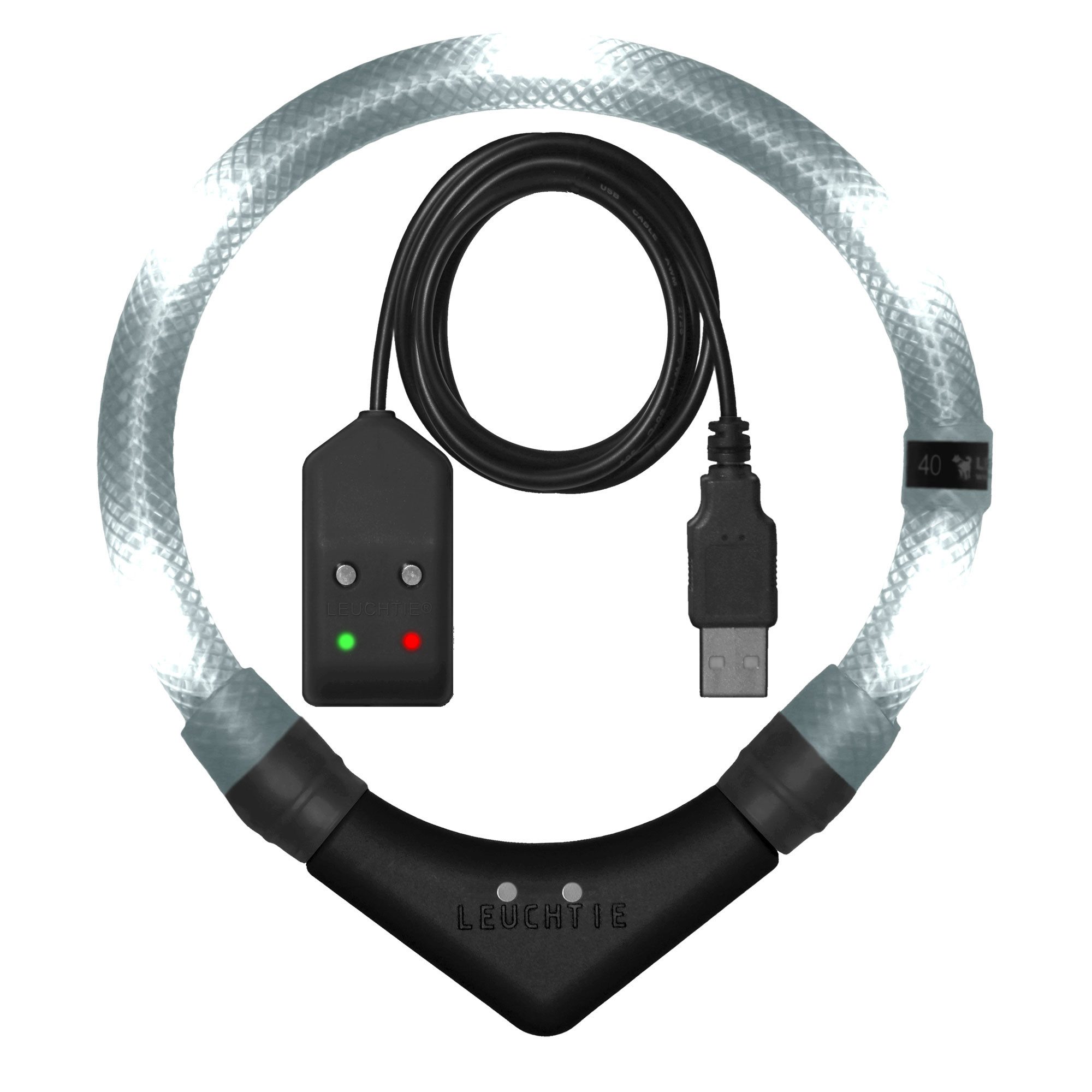 LEUCHTIE Leuchthalsband LEUCHTIE Easy Charge Bewegungssensor weiß 57,5, LED-Halsband für Hunde – USB-aufladbar, wasserdicht, konstant hell