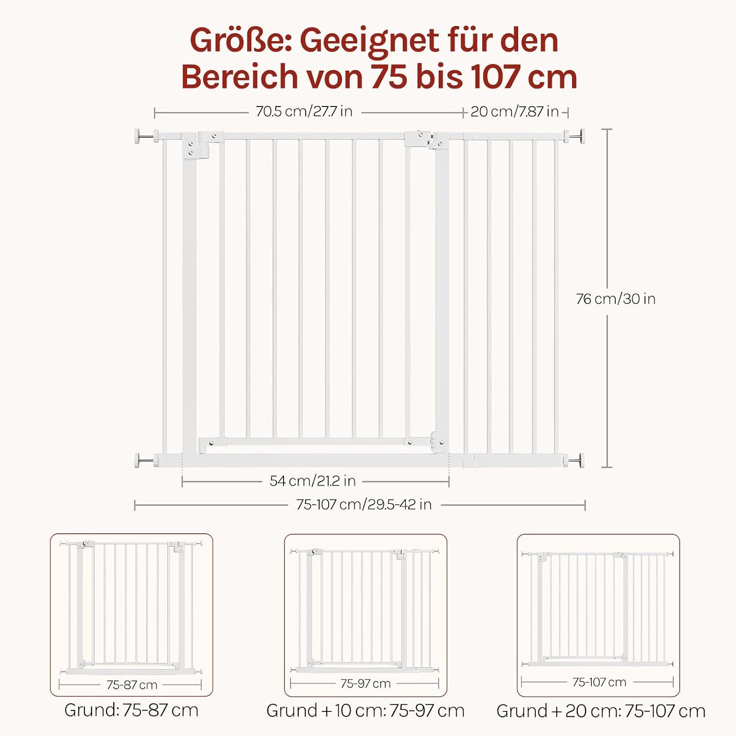 Woltu Treppenschutzgitter (1 St), Auto-Close Türschutzgitter beidseitig schwenkbar 75-107cm