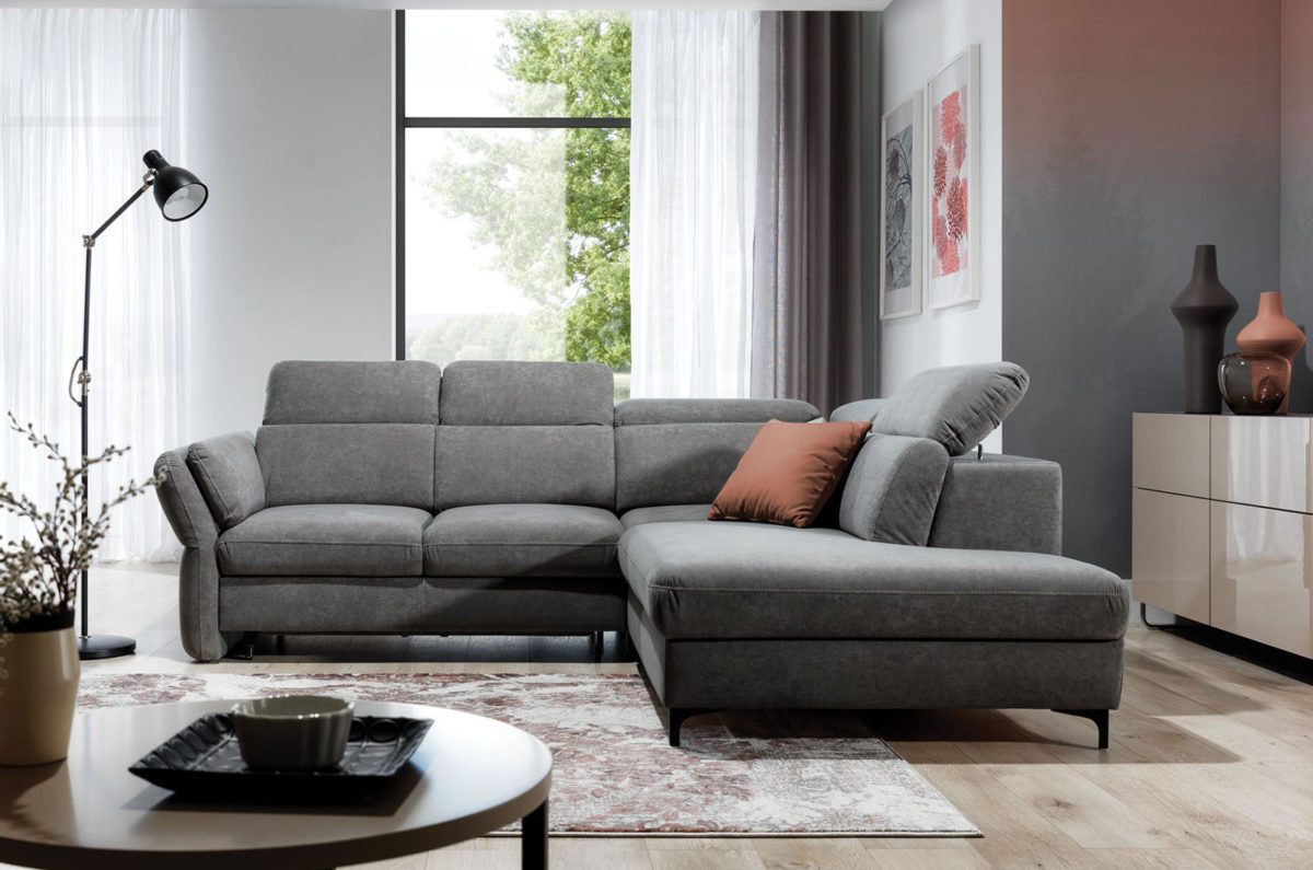 Xlmoebel Ecksofa Ecksofa mit Bettfunktion und integriertem Bettkasten in Grau, Hergestellt in Europa