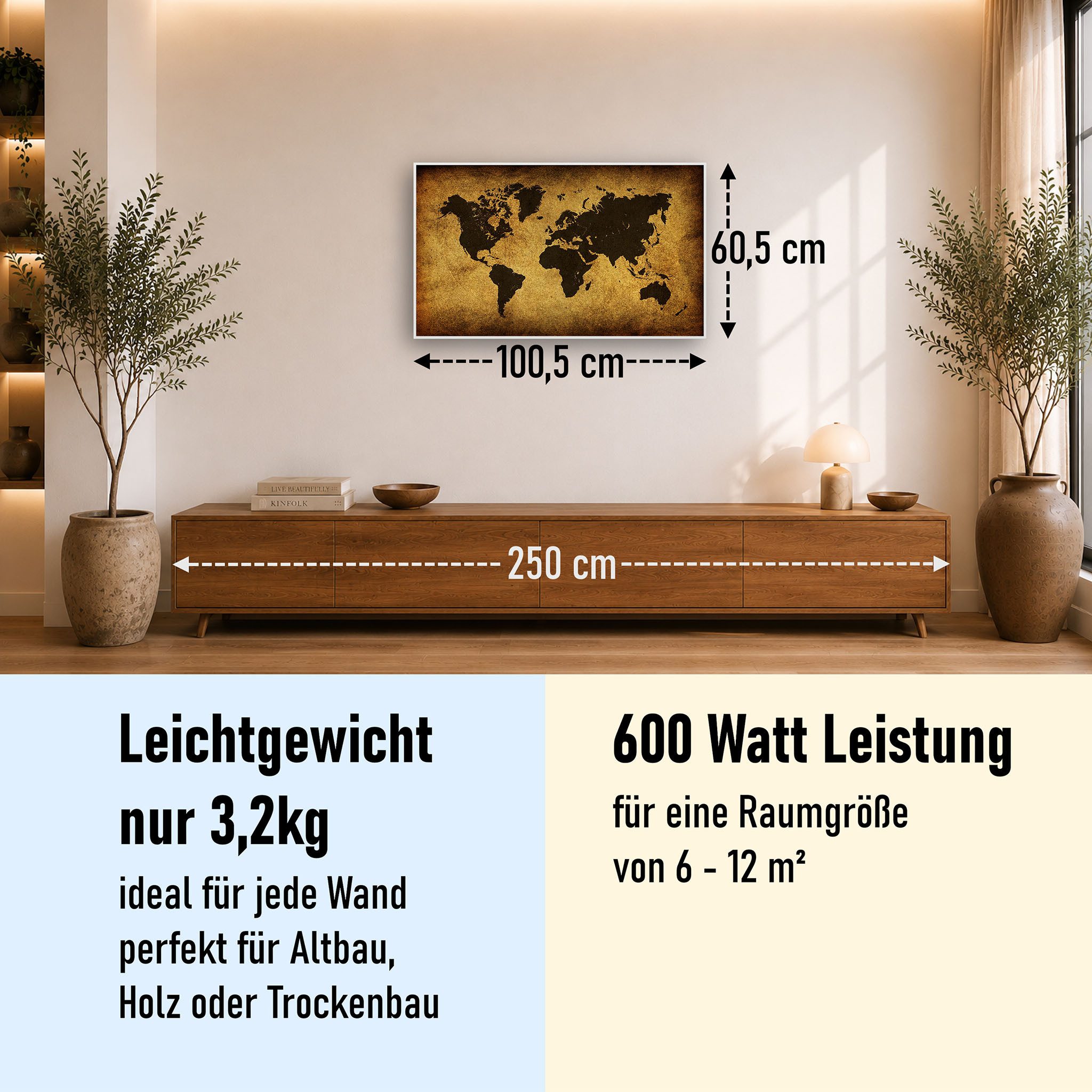 STEINFELD Heizsysteme Infrarotheizung Bild 600W, 100x60cm, Made in Germany, 7 Jahre Garantie, mit Thermostat, Silber