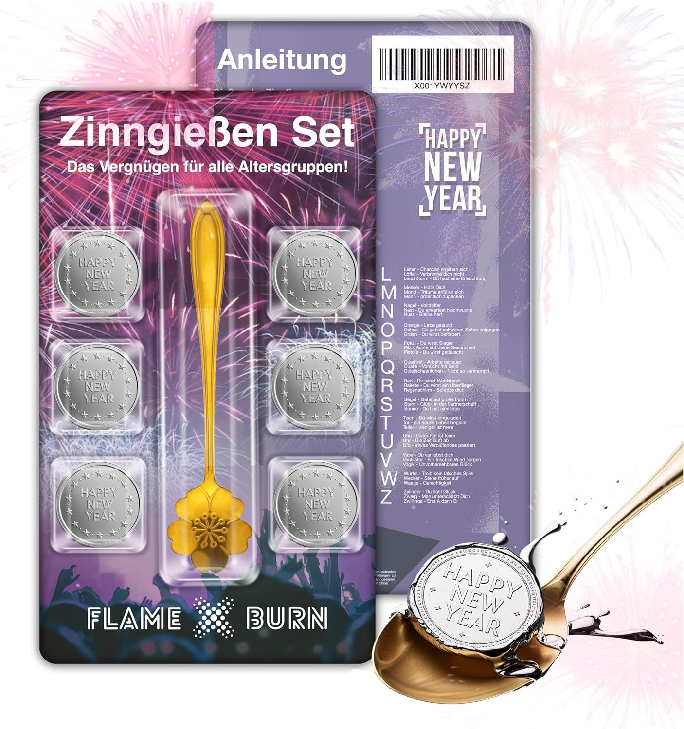 Idena Silvester Wachsgieß-Set – 6 Große Hohlfiguren + Orakelheft | 5er Pack