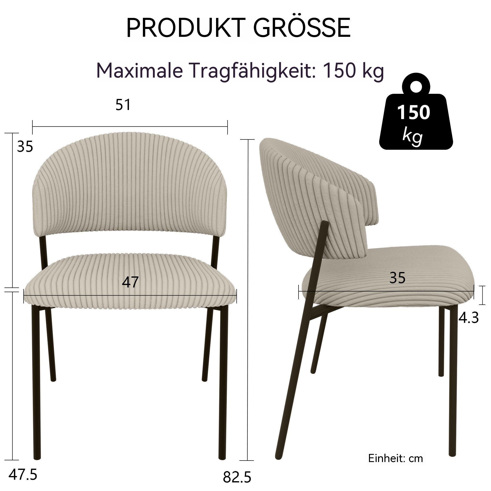 Jiexi Esszimmerstuhl Modernes Esszimmerstuhl-Set in Cord-Optik, bequem & stabil