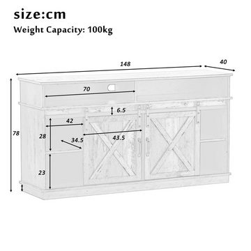 BlingBin Lowboard TV-Schrank, Sideboard Lowboard mit verstellbaren Regalen (mit 2 Schiebetüren, Farm-Design, 148 * 40 * 78 cm)