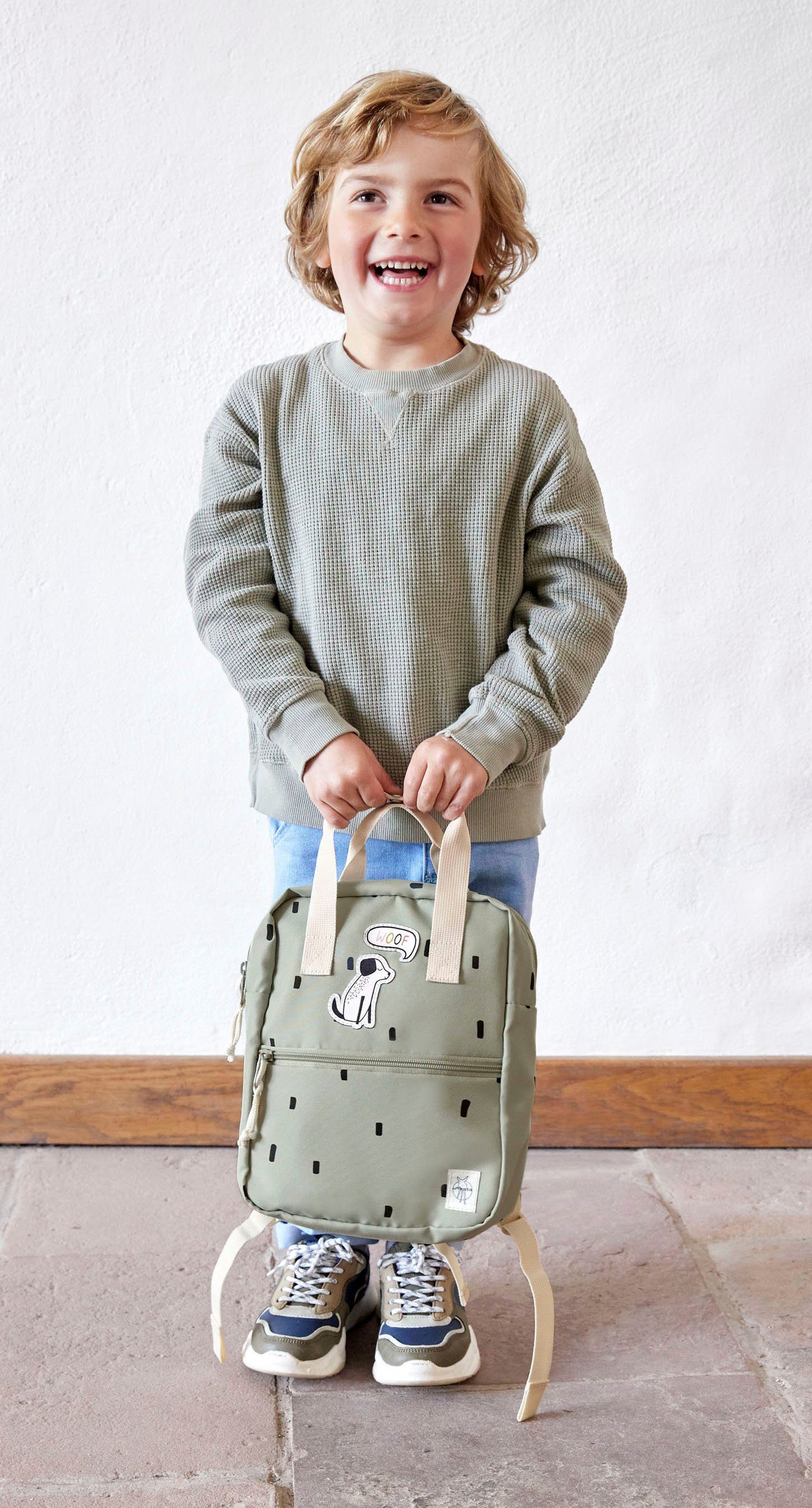 Kinderrucksack LÄSSIG Square Backpack, Mini Light Happy Prints, Olive