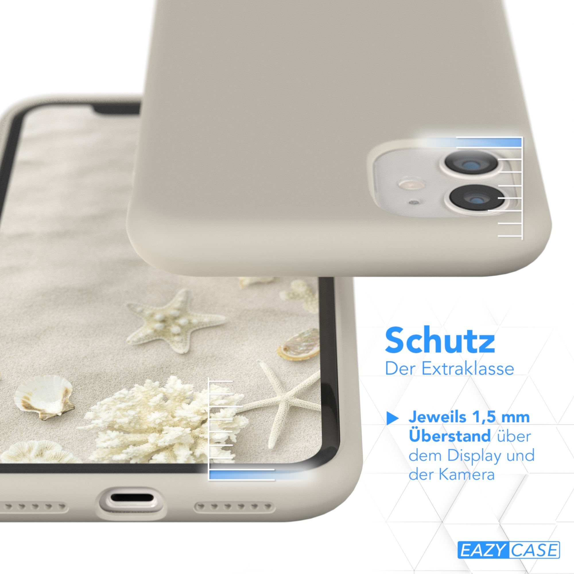 EAZY CASE Handyhülle Premium Silikon Case für Apple iPhone 11 6,1 Zoll, Hülle Silikon mit Displayschutz Handy Softcase Slimcover Taupe / Beige