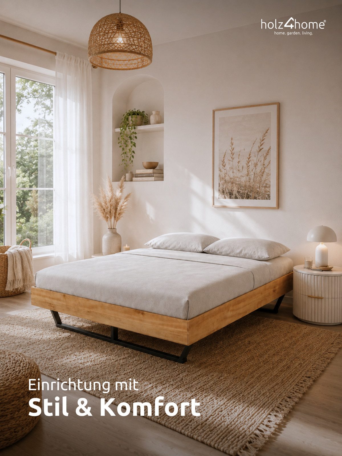 holz4home® Massivholzbett Eiche I Holzbett Rahmen ohne Kopfteil Klassik I Metall-/ Holzbeine, Massivholz Eiche – Bild 2 von 5