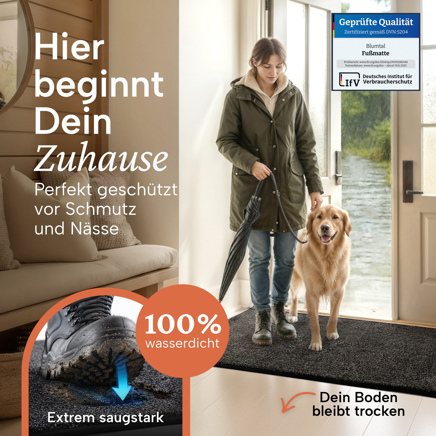 Blumtal Fußmatte Fußmatte außen & innen mit wasserdichter TPR-Rückseite, Mi günstig online kaufen