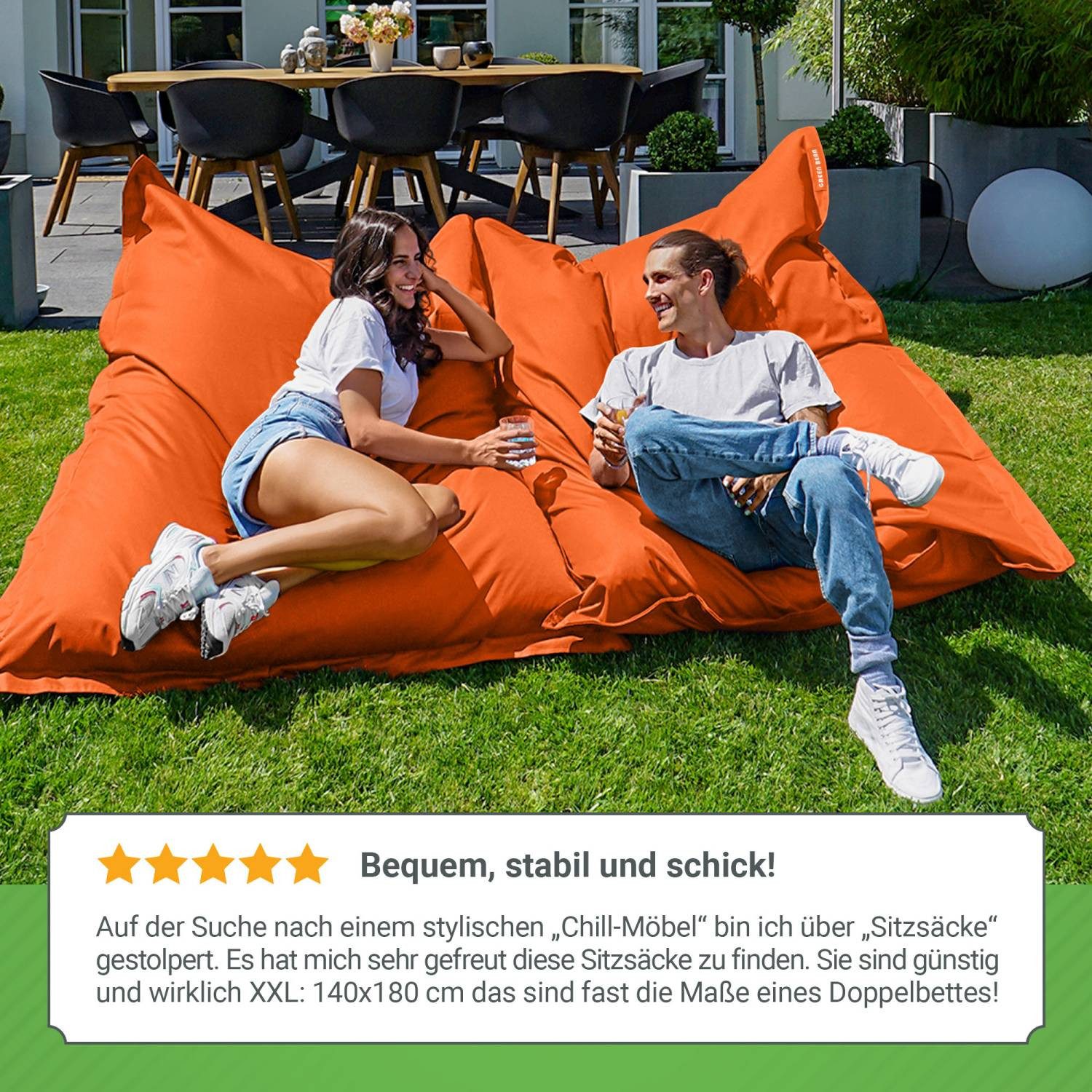 Green Bean Sitzsack XXL Outdoor Sitzsack Square 140x180cm (XXL Riesensitzsack 140x180cm 380 Liter Kinder & Erwachsene Bean Bag EPS Perlen Füllung, Groß Draußen  – Bild 4 von 5