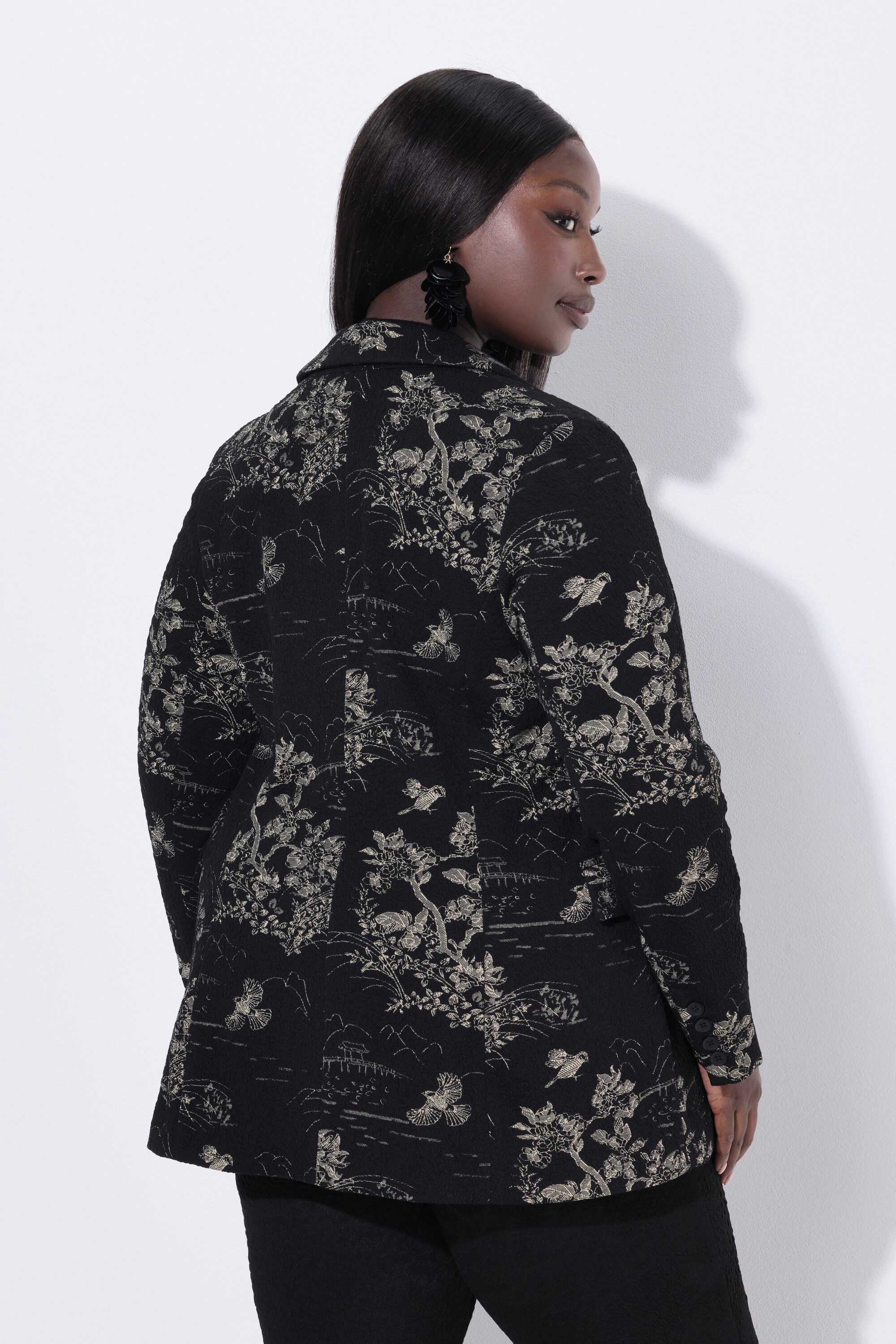 Ulla Popken Blusenblazer Jacquard-Blazer Reverskragen Langarm Stretchfutter