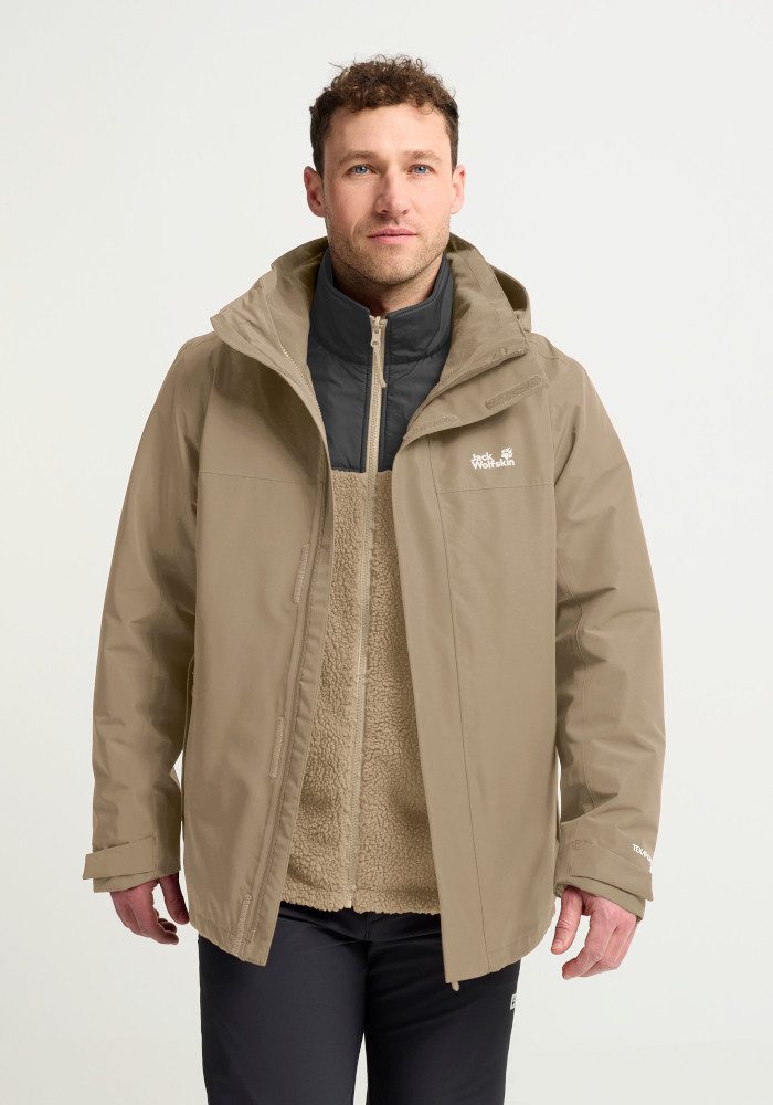 Jack Wolfskin 3-in-1-Funktionsjacke STONELITE 3IN1 JKT M mit Kapuze, wasserdicht, winddicht, atmungsaktiv, wärmende Ausführung