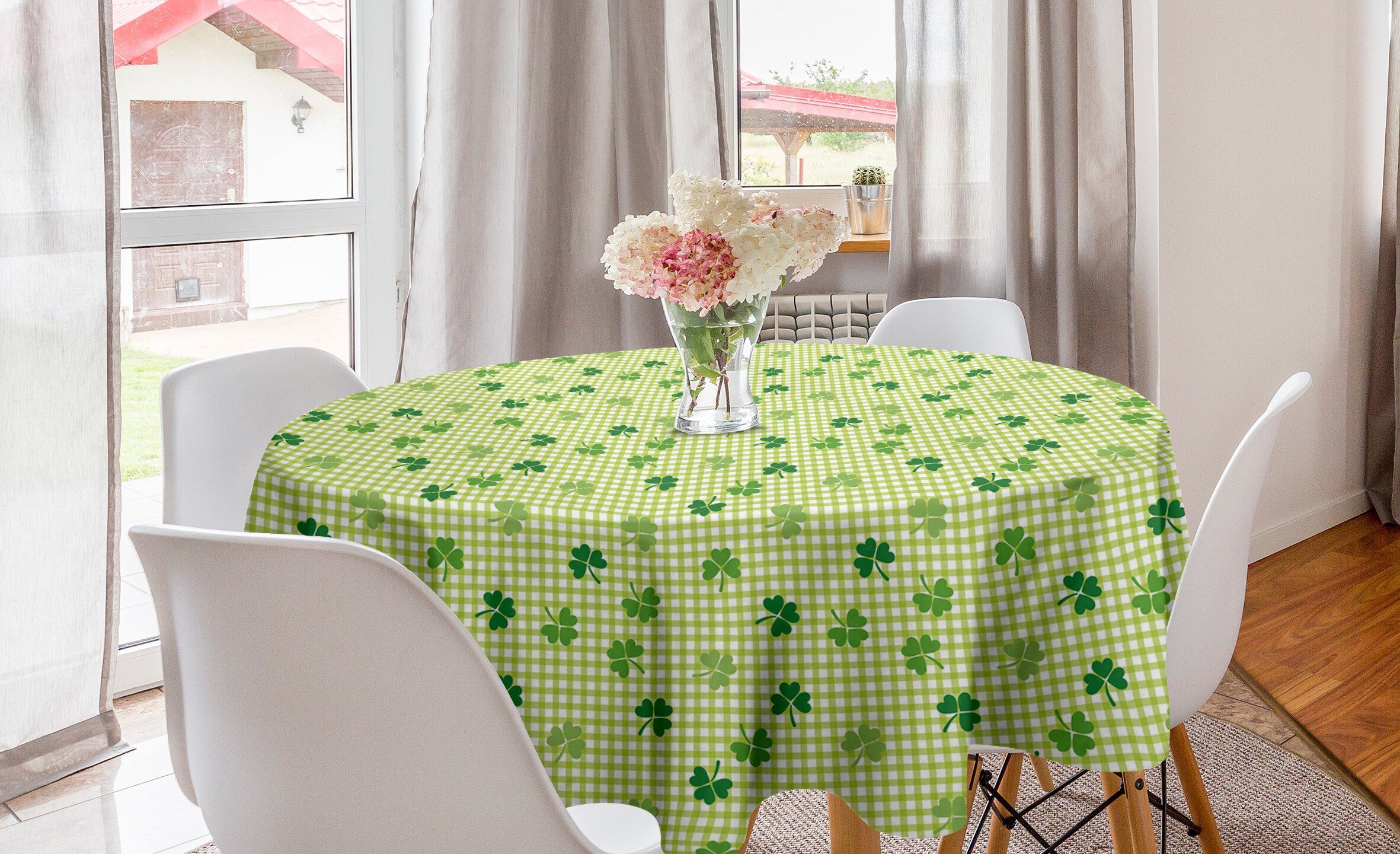 Abakuhaus Tischdecke Kreis Tischdecke Abdeckung für Esszimmer Küche Dekoration, Irland Checkered Retro Shamrocks | Tischdecken
