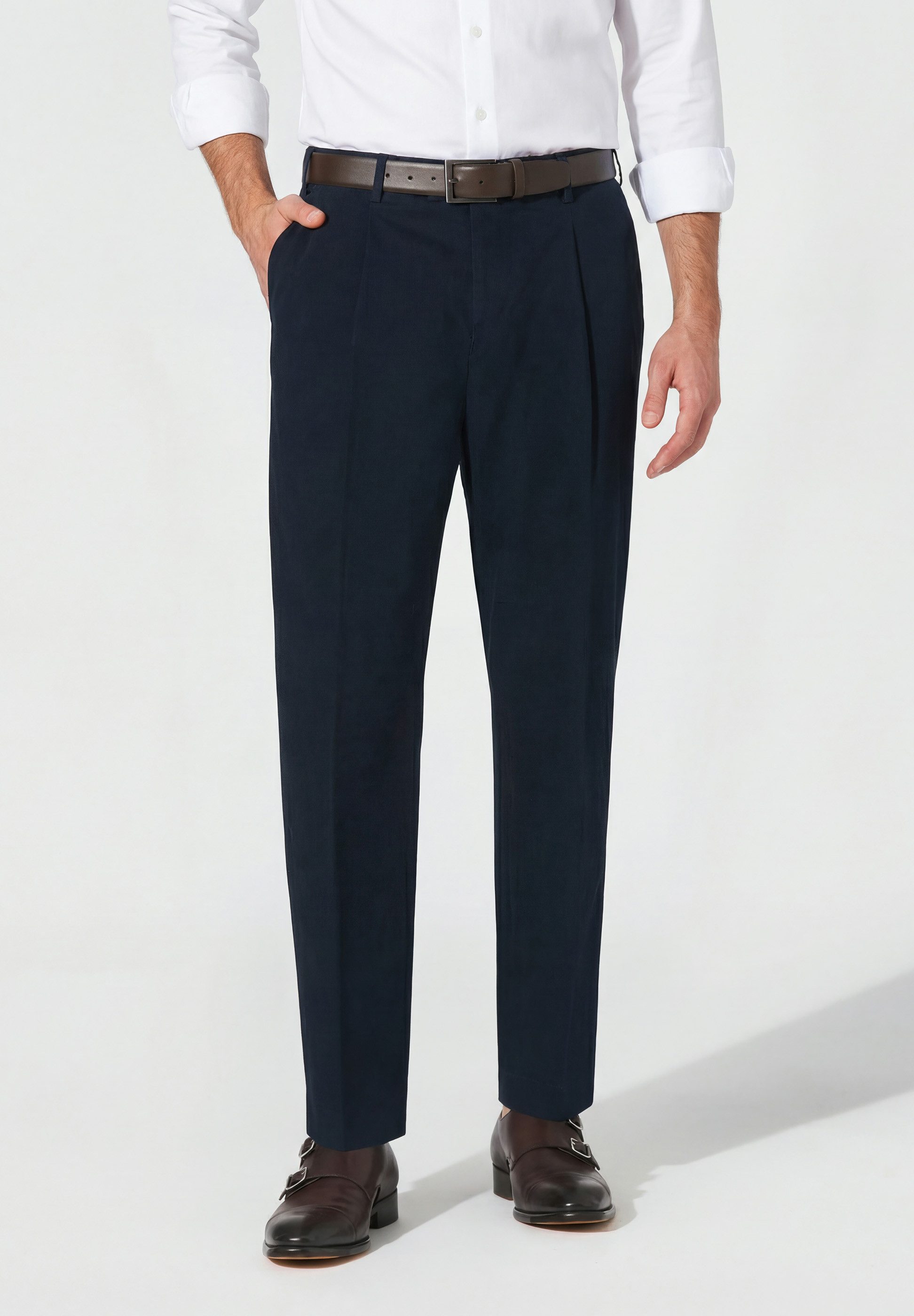 Hiltl Chinos Primo Chino Hose Herren Regular Fit Essential Cotton, marineblau, 50 Premium Baumwollhose aus Gabardine mit Stretch, elegante Business Hose