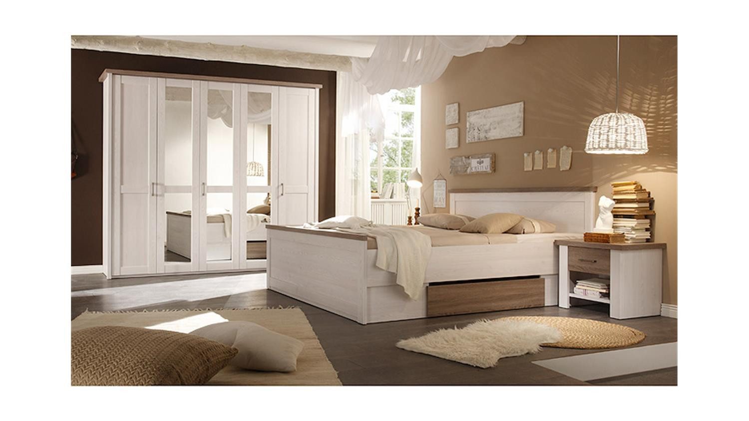 Bega Consult Schlafzimmer-Set Schlafzimmer Set Luca 4 teilig Pinie weiß und Trüffel, (4-tlg)