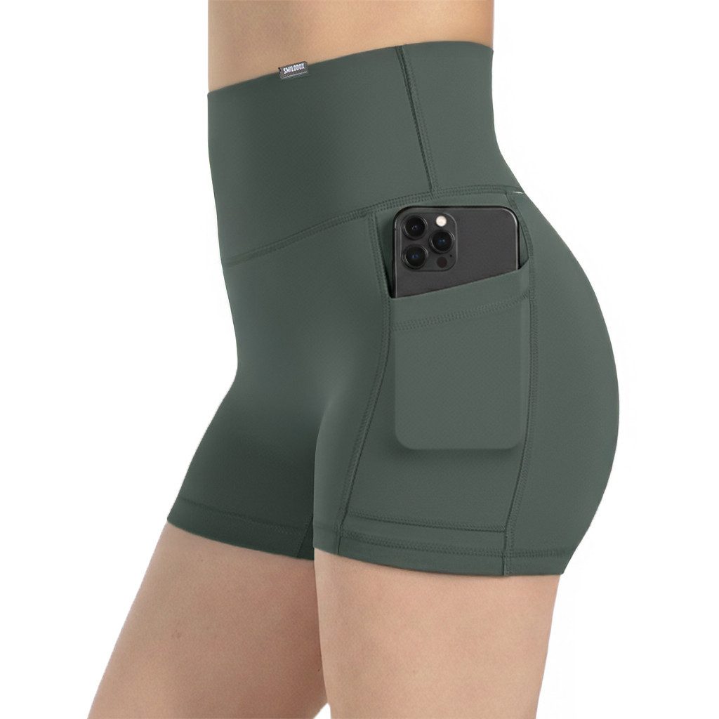 Smilodox Shorts Lissa, High Waist Radlerhose mit seitlichen Eingrifftaschen, elastisch Figurformender Bund, enganliegend, Training Alltag Fitness Yoga