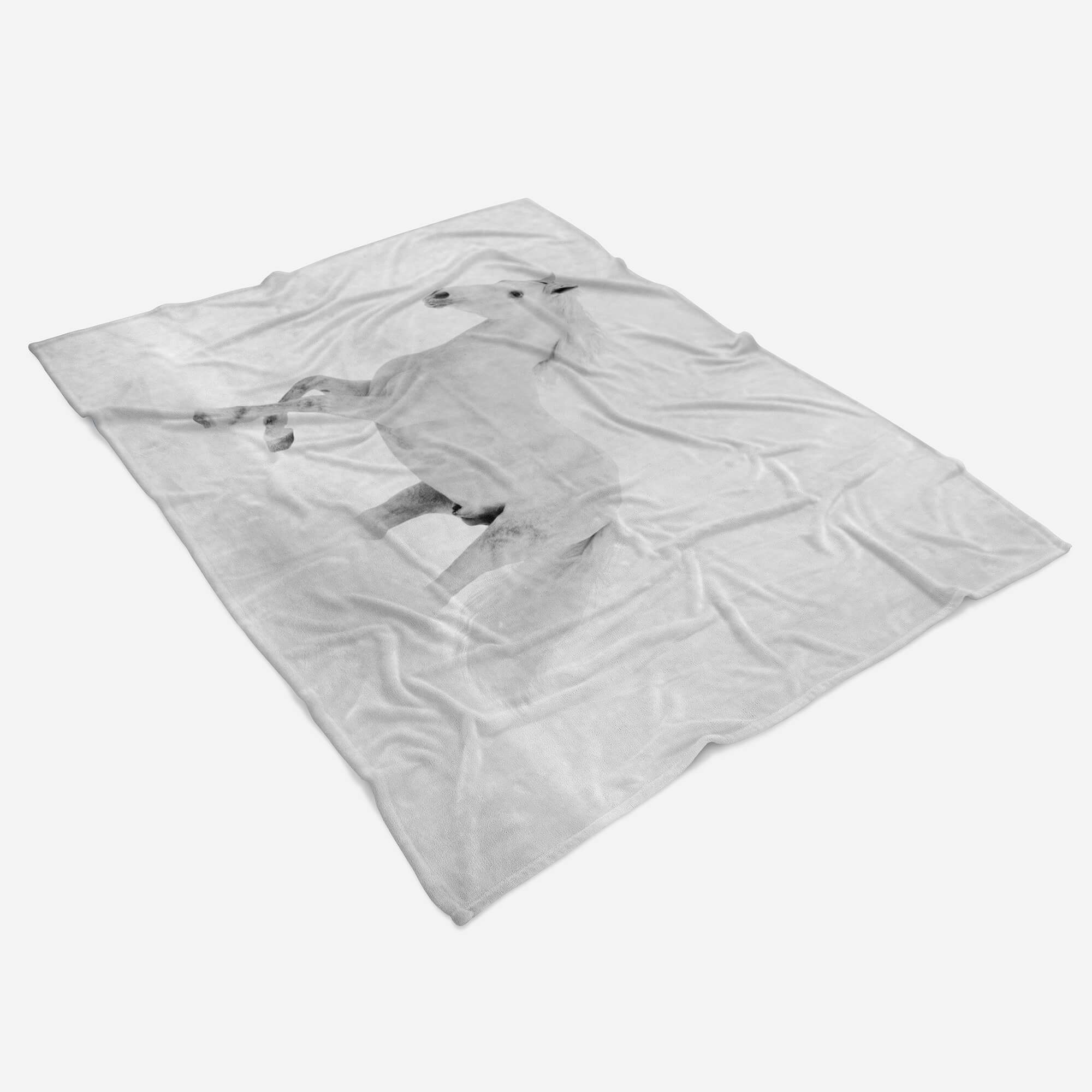 mit Sinus Pferd, Baumwolle-Polyester-Mix Handtücher Kuscheldecke Strandhandtuch weißes Handtuch Saunatuch Handtuch Art (1-St), Tiermotiv