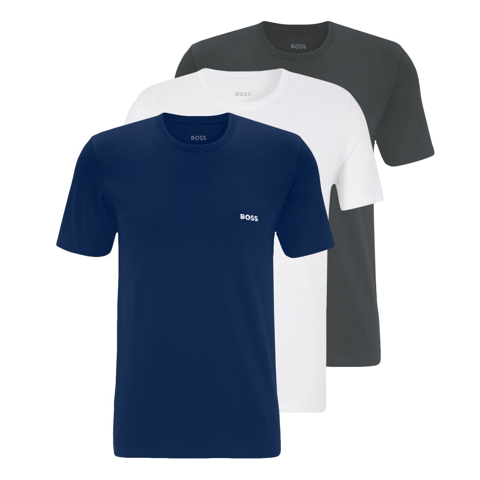 / T-Shirt Classic geripptem grey BOSS Unterziehshirt (3-St) Rundhalsausschnitt / 970 white mit fein blue