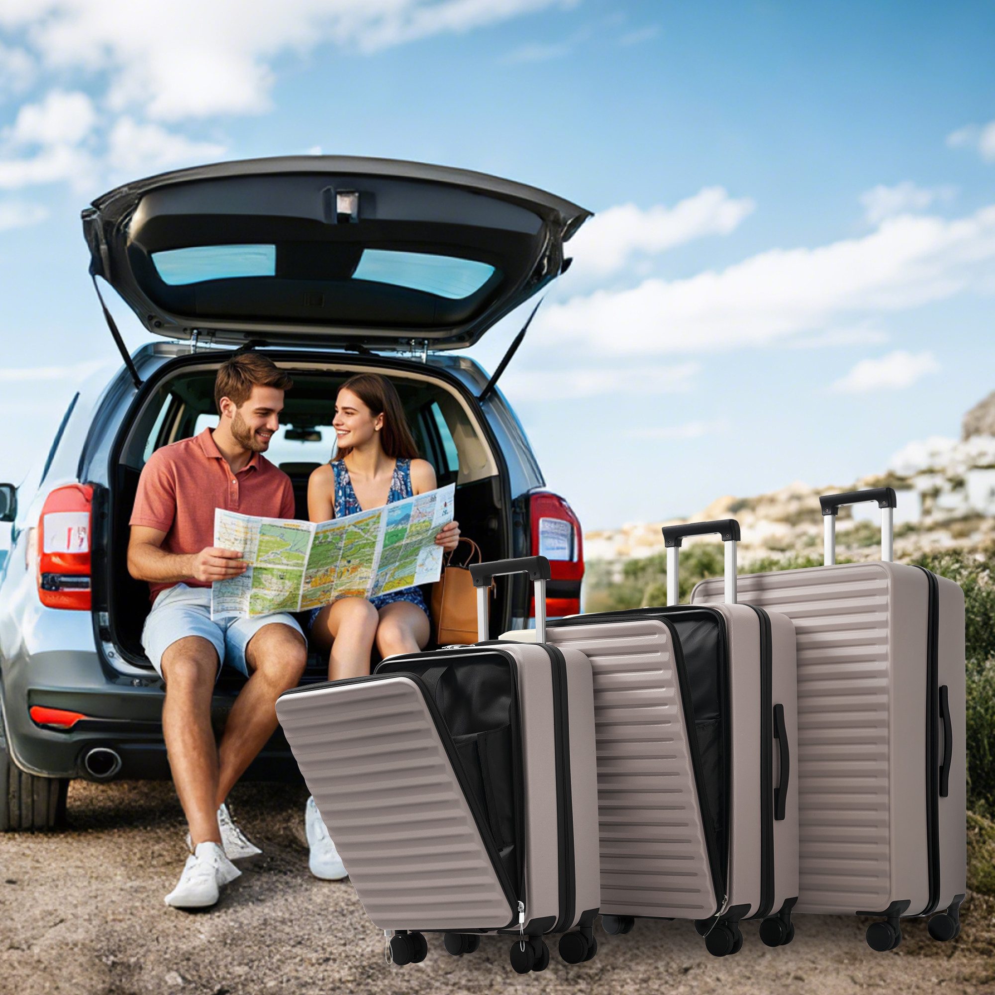 REDOM Trolleyset Gepäckset 3-teilig, Front-Öffnungs-Design(M&L), 4 Rollen, günstig online kaufen