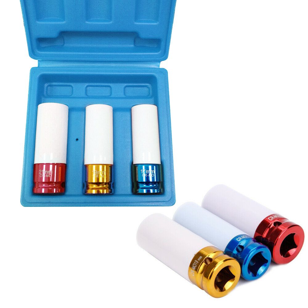 FIVMEN Montagewerkzeug 3-tlg chlagschrauber Alufelgen Nuss Steckschlüssel Satz, 1/2" Nüsse Set für Radschrauben Radmuttern