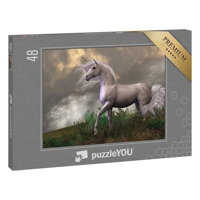 puzzleYOU Puzzle Einhornhengst mit grauem Fell 48 Puzzleteile puzzleYOU-Kollektionen Einhorn Einhörner Tiere aus Fantasy & Urzeit