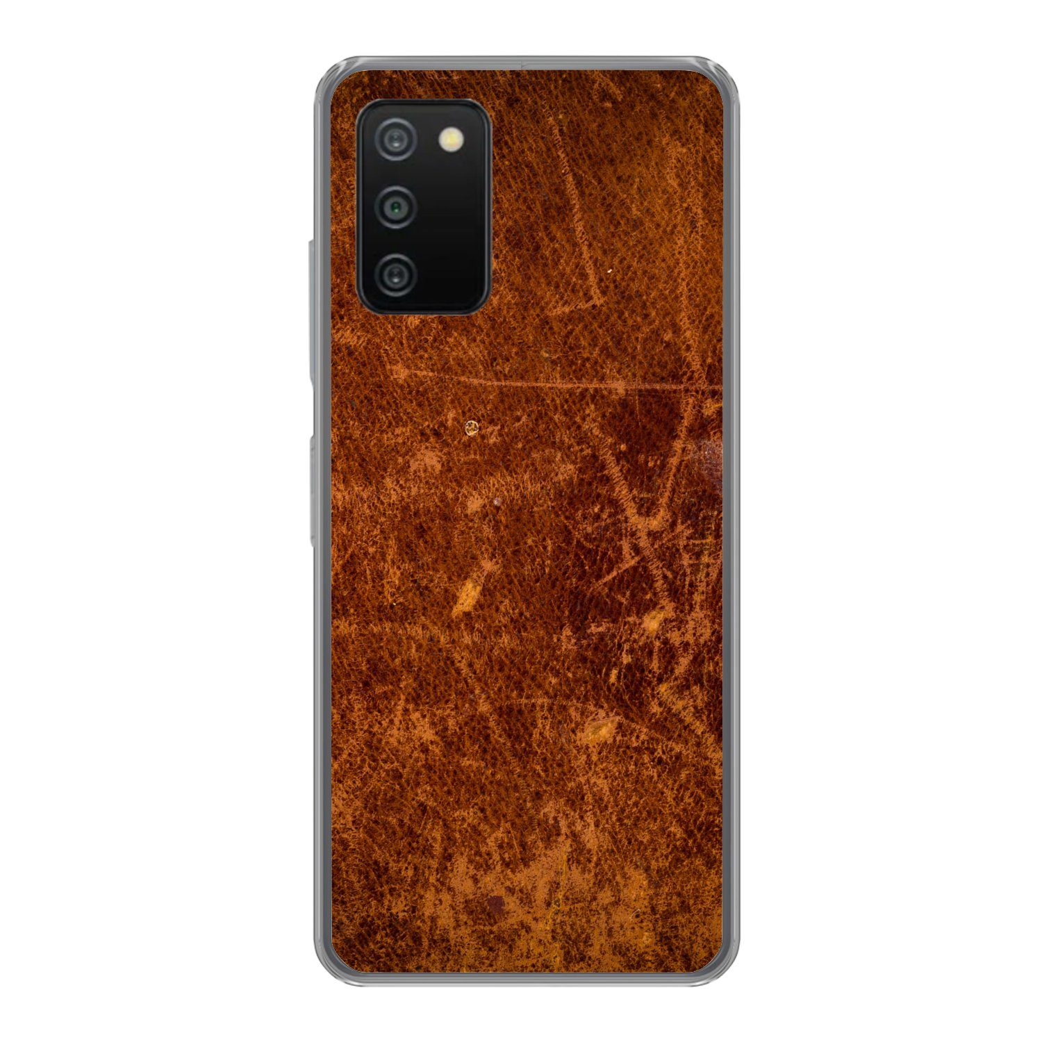 MuchoWow Handyhülle für Samsung Galaxy A03s Leder - Lederoptik - Braun - Orange, Smartphone-Bumper, Print, Handy Schutzhülle Dünn