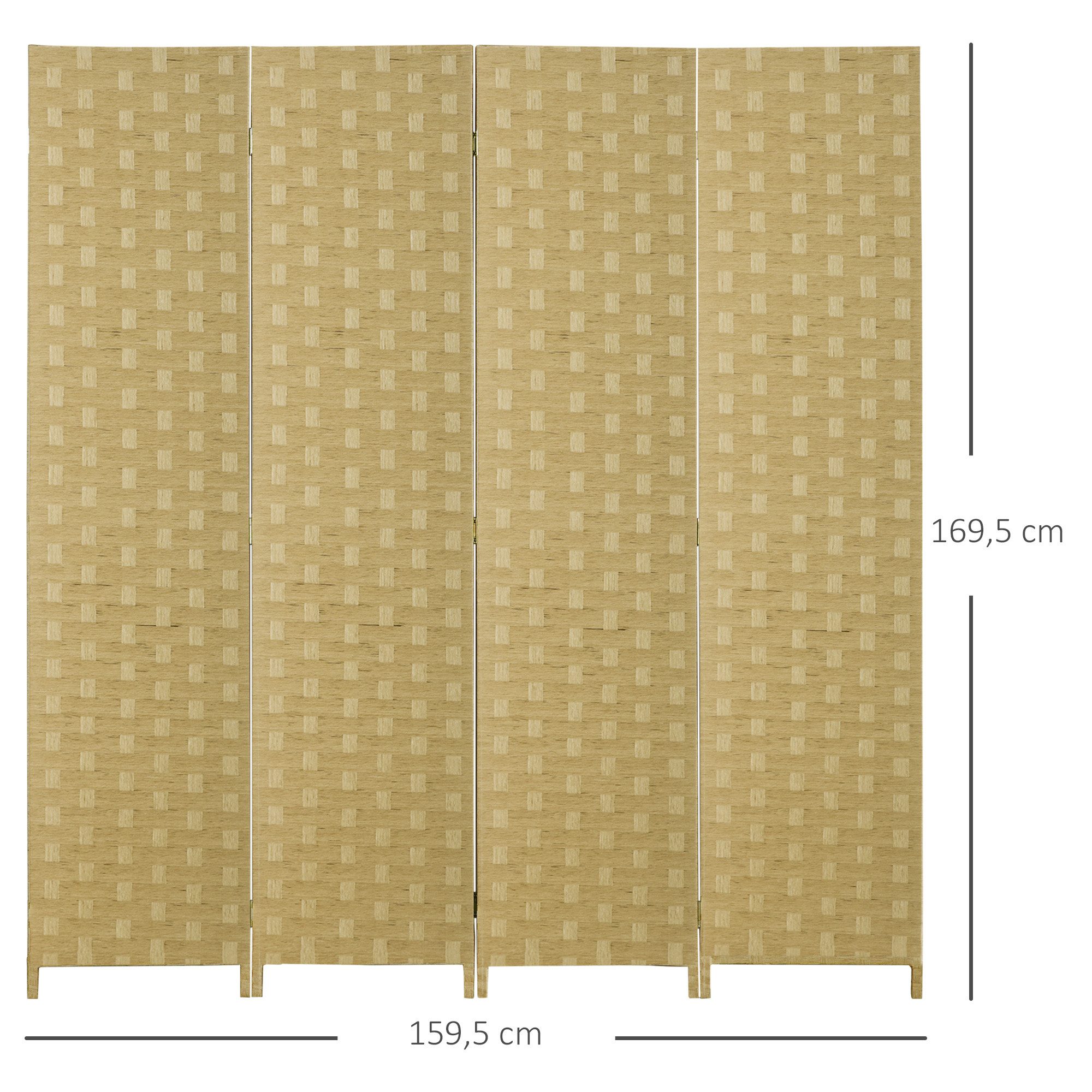 HOMCOM Paravent Raumteiler Trennwand aus Wellenfaser, Freistehend, Braun (Set, 1 St., Sichtschutz), Faltbar, 4 Paneele, 160x170 cm