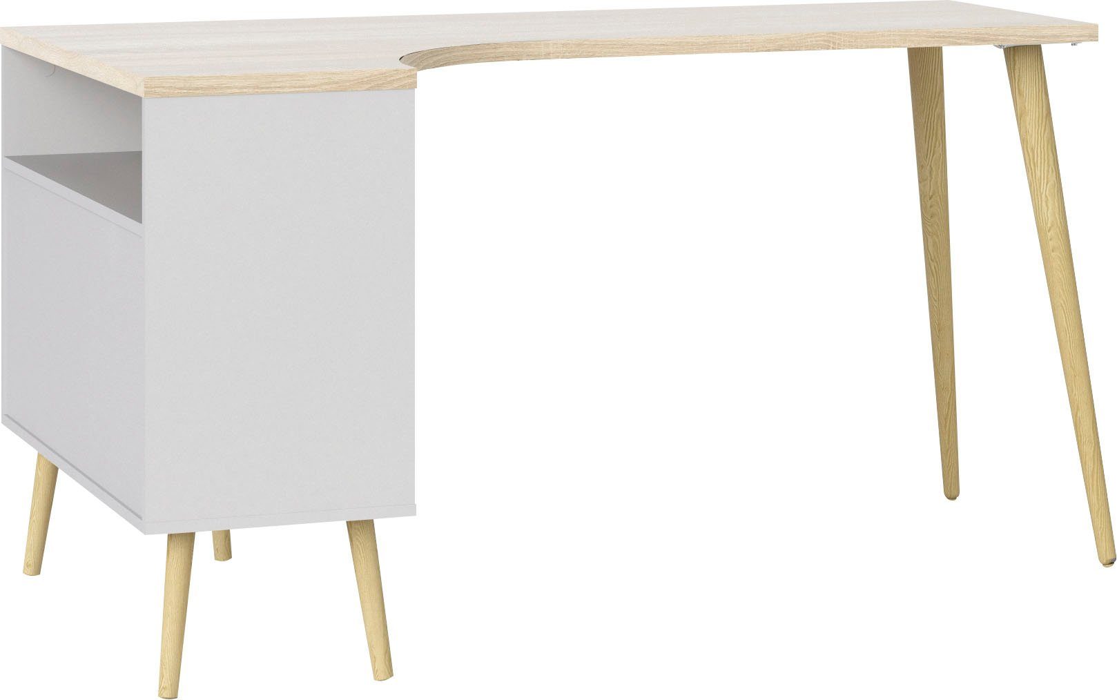 andas Schreibtisch Oslo Arbeitstisch, Bürotisch, mit 2 Schubladen, 3 offene Fächer, Eckschreibtisch, Breite 145 cm