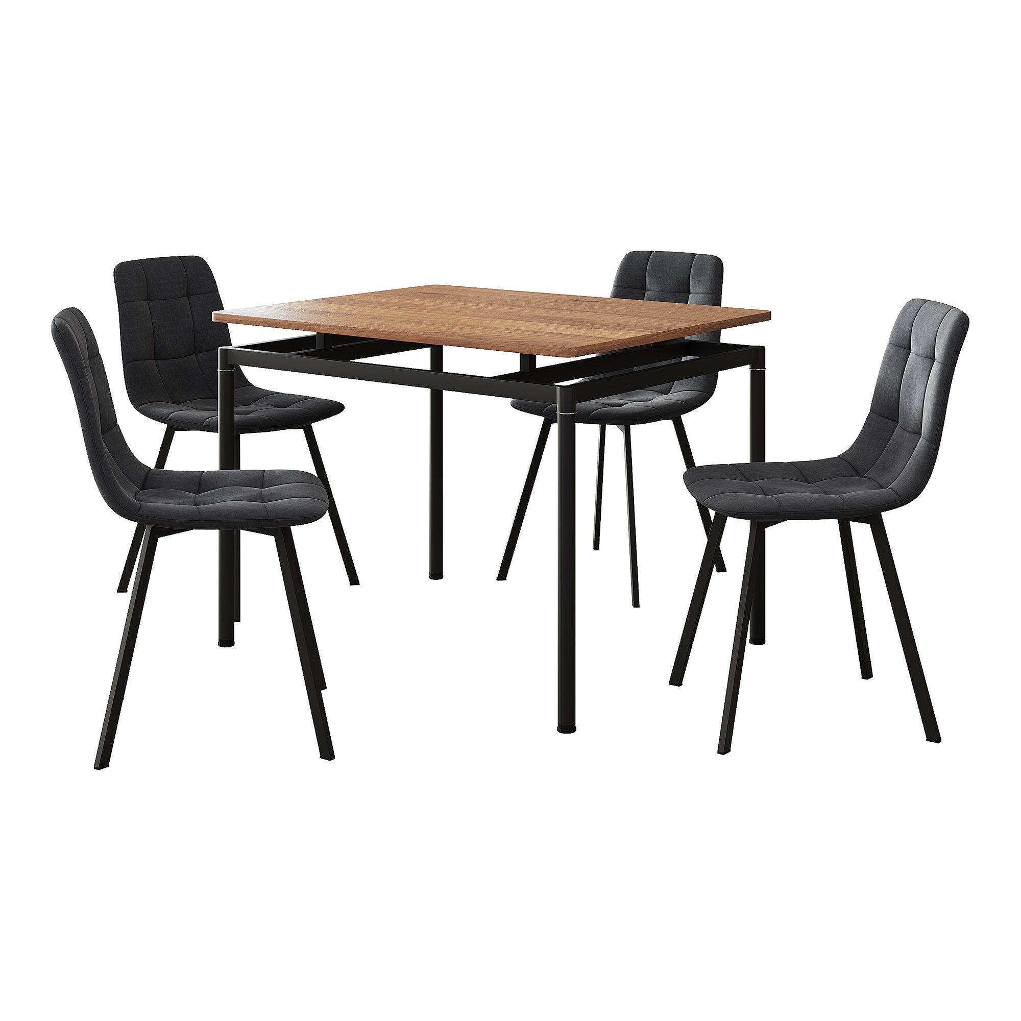 en.casa Essgruppe, (Set, 5-tlg), »Hemnes« 100 x 60 cm rechteckige Tischplatte Eicheoptik/Dunkelgrau
