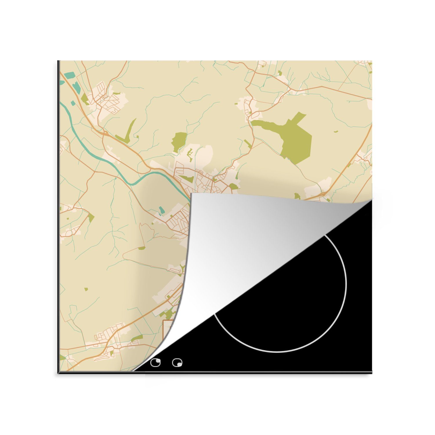 MuchoWow Herdblende-/Abdeckplatte Hameln - Karte - Vintage - Stadtplan, Vinyl, (1 tlg), 78x78 cm, Ceranfeldabdeckung, Arbeitsplatte für küche