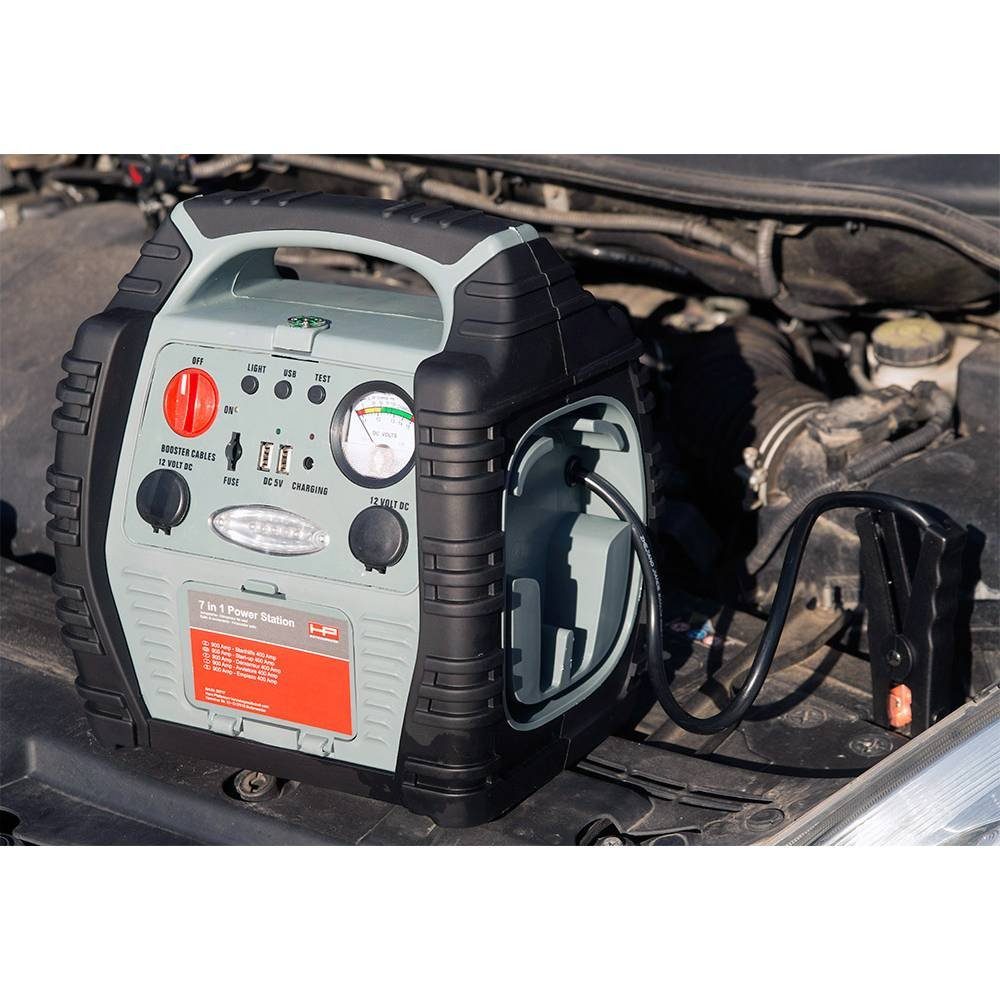 HP-AUTOZUBEHÖR Schnellstartsystem 20717 Energiestation, 12 V-Ausgang 2x, Ladezustandsanzeige, Metallzangen, Kompressor, SOS-Si