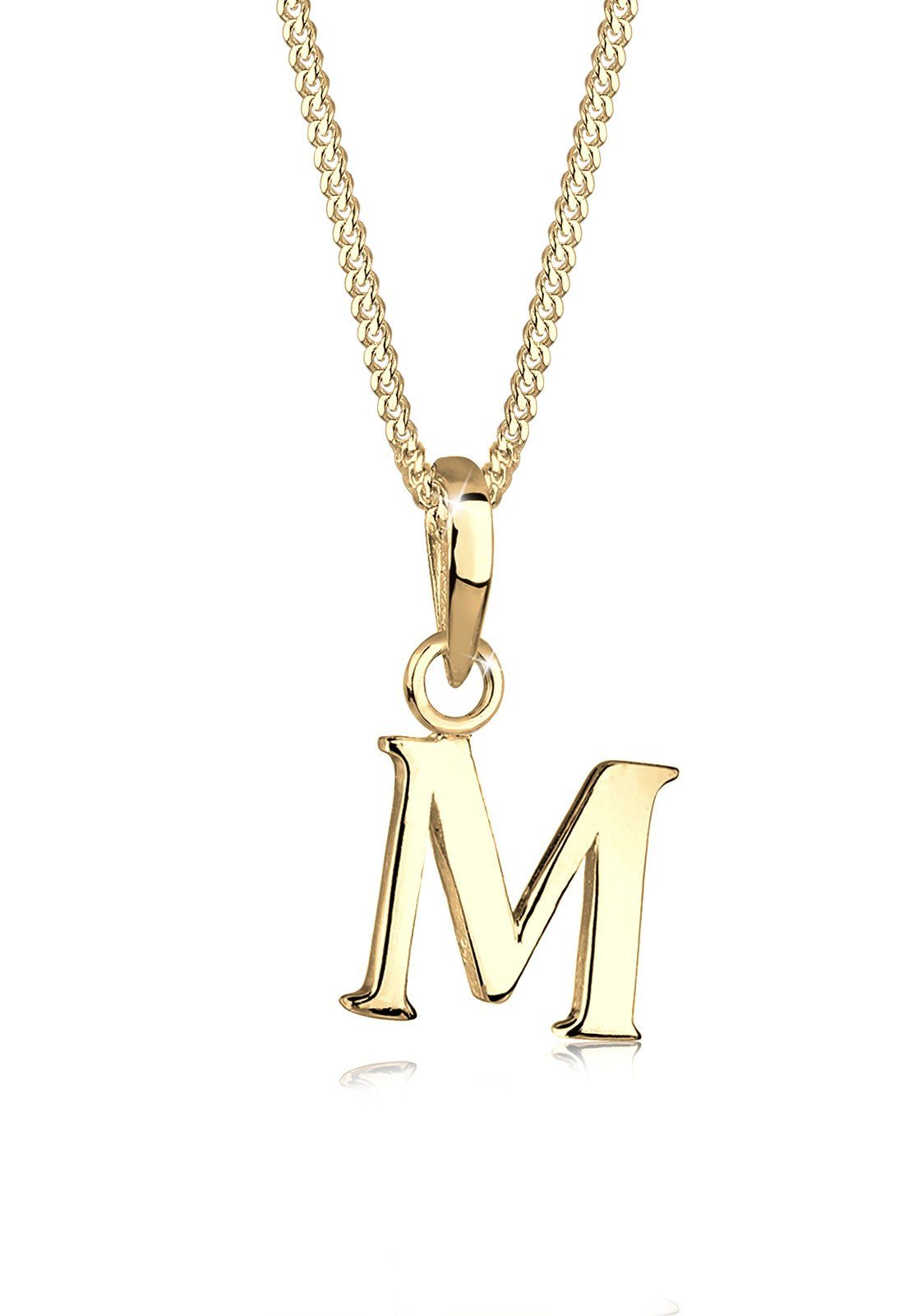 Elli Kette mit Anhänger Letter M 925 Sterling Silber vergoldet, Buchstabe