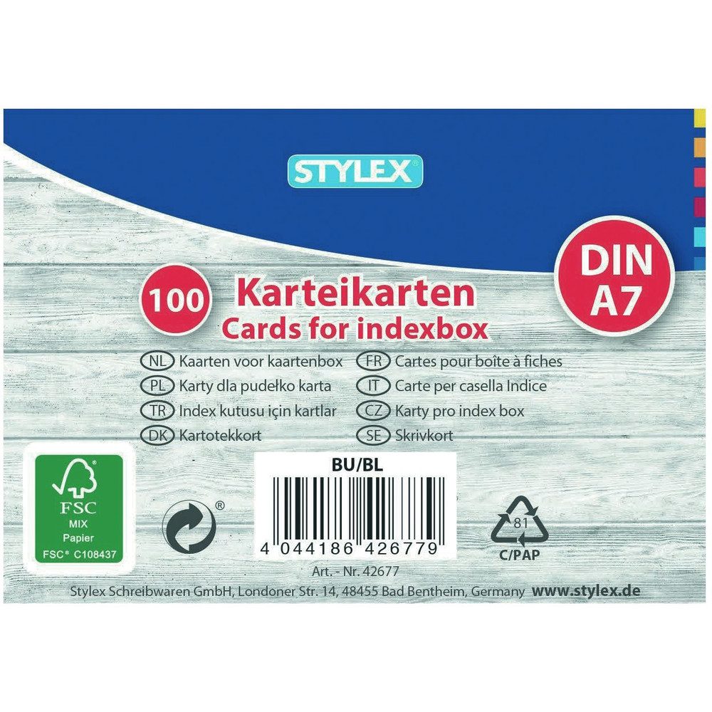 Stylex Karteikarten Stylex - 100 Karteikarten - DIN A7