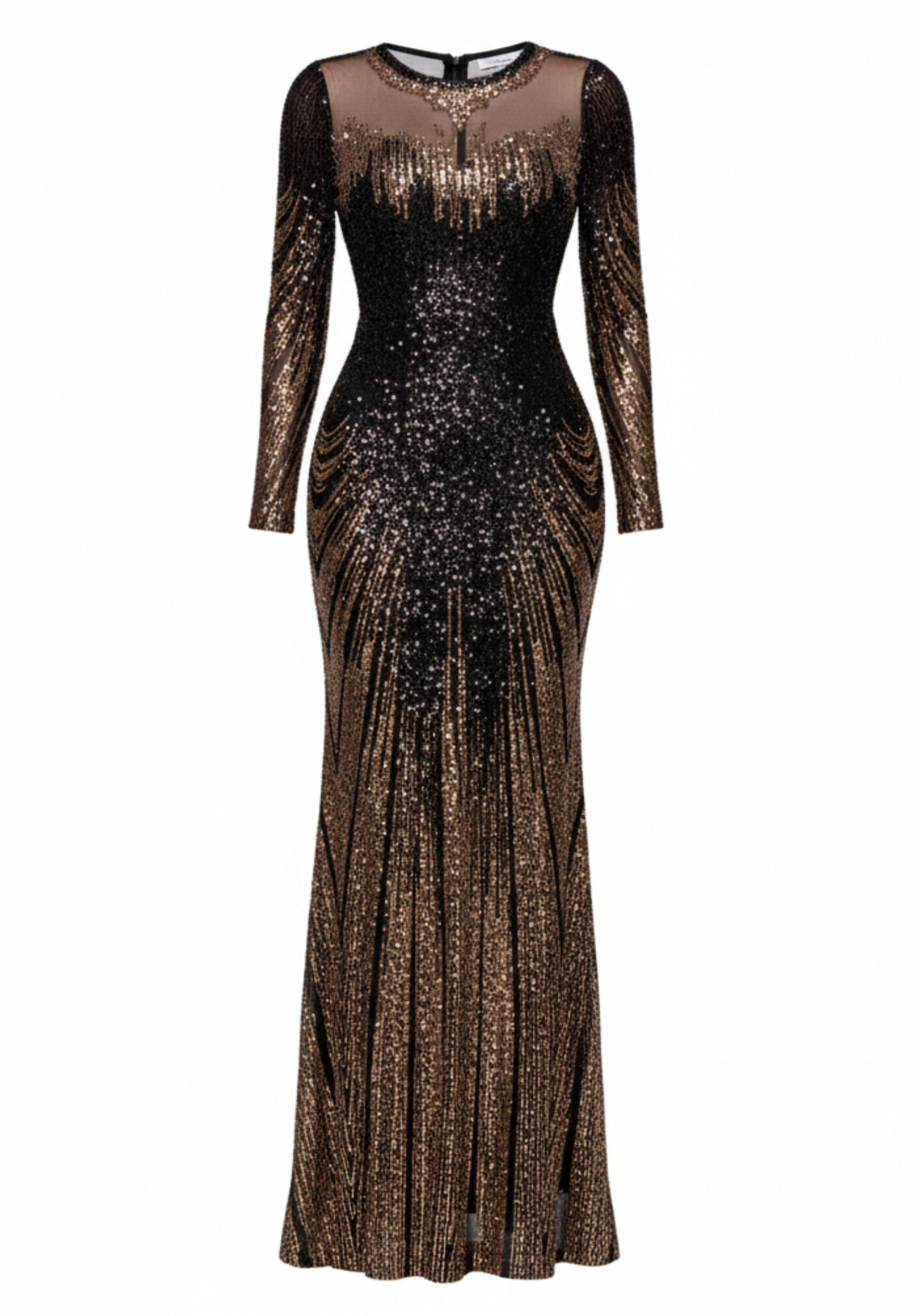 Goddiva Maxikleid Long Sleeve Aztec Sequin Maxi Dress Langes Kleid, Bootsausschnitt, lange Ärmel