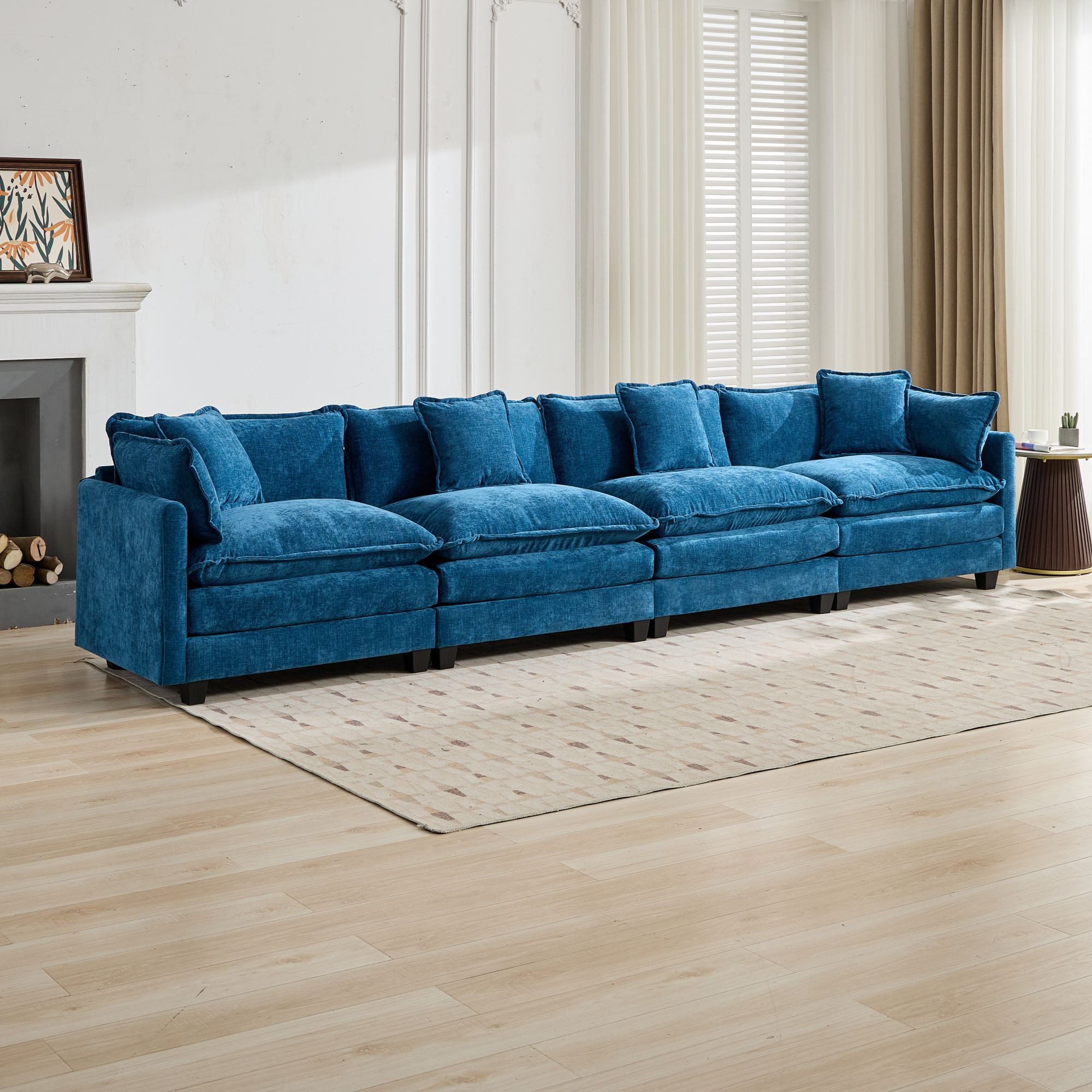 Odikalo Sofa Ecksofa 2-Sitzer 3-Sitzer 4-Sitzer Polstersofa, Chenille, Cloud Sofa, 4-Sitzer (Hocker nicht enthalten), modernes Ecksofa für Wohnzimmer, Schlafzimmer und Wohnung, bequemes, doppellagiges Polsterkissen, atmungsaktiver Chenille-Stoff