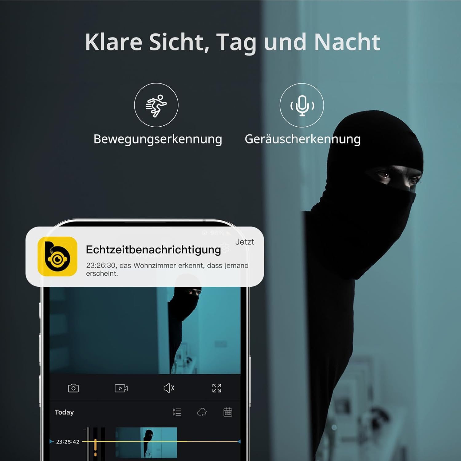 BoyKeep Überwachungskamera K10 5G/2.4GHz 2K WLAN Babyphone mit Kamera (Innenbereich, Nachtsicht, Bewegungs-/Tonerkennung, 2-Wege-Audio, SD&Cloud-Speicher)