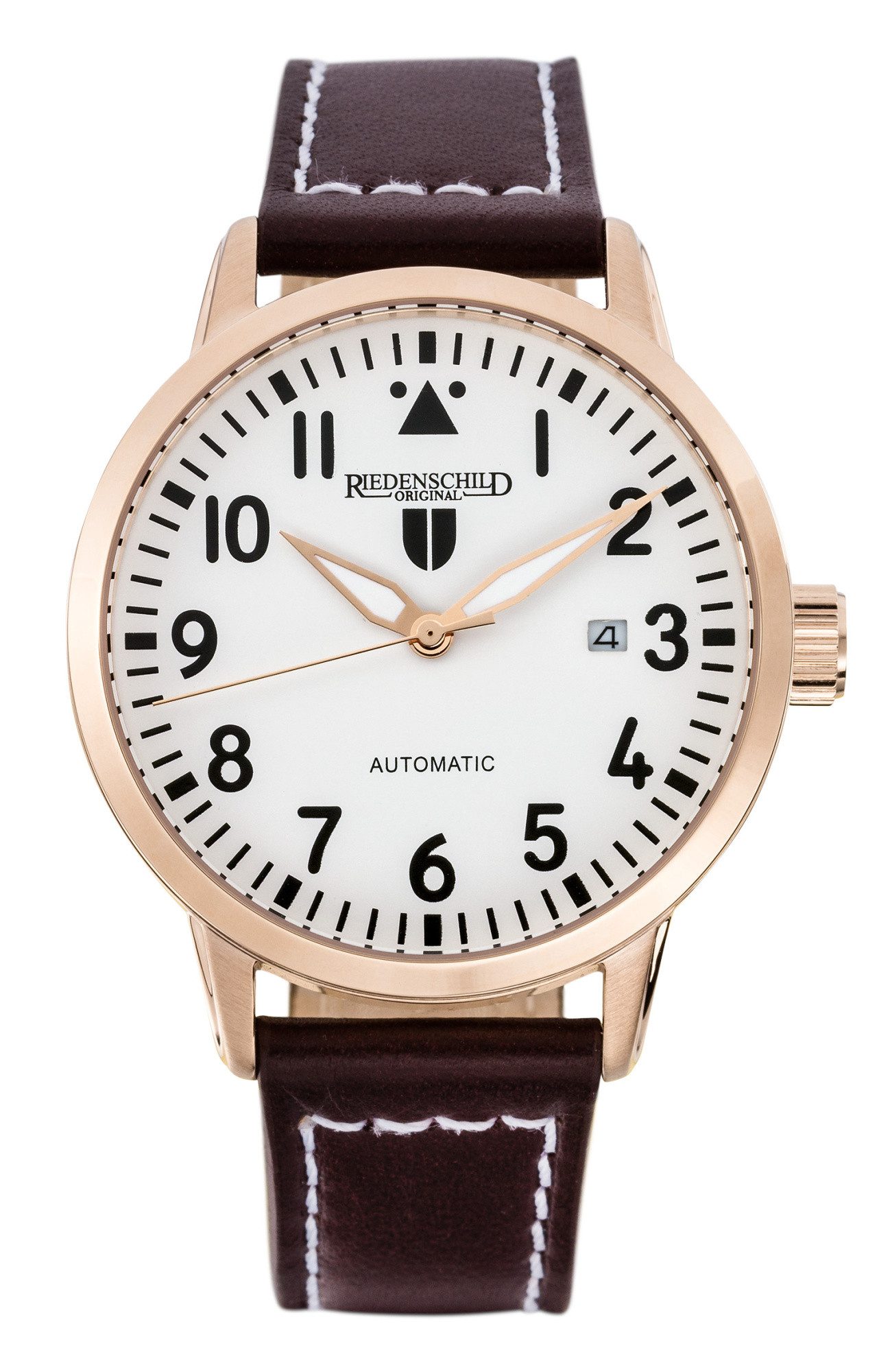 Riedenschild Automatikuhr RS7602-06 – IP-Rosé – Weißes Zifferblatt – Lederband Braun – 42 mm