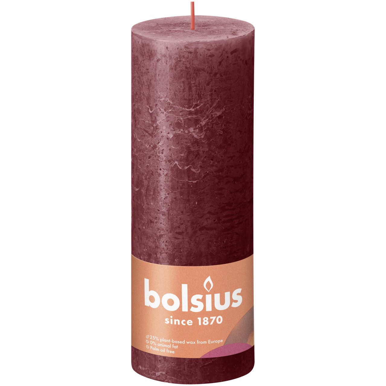 Bolsius Stumpenkerze Bolsius Rustik Stumpenkerze samtrot, Höhe: 19 cm