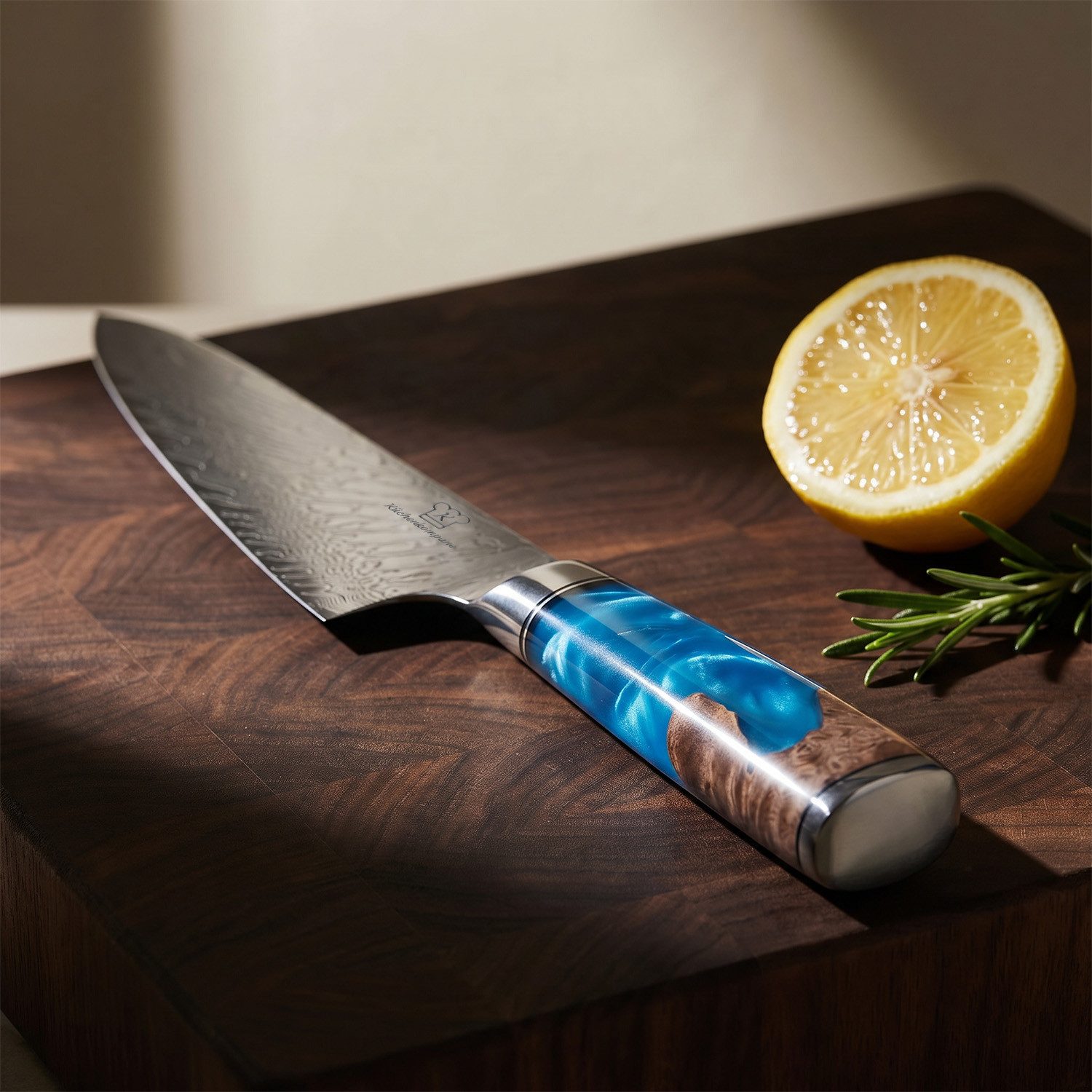Küchenkompane Damastmesser Chefmesser Kochmesser – VG10 Stahl & Blau-Epoxidharzgriff – Bild 5 von 5
