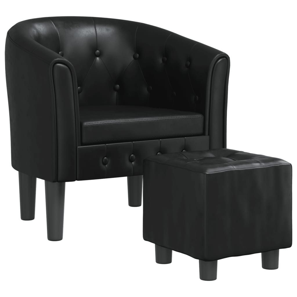 furnicato Cocktailsessel Moderner schwarzer Clubsessel 70x56x68 cm mit Kunstleder und (1-St), Sitzgruppe mit Knopfheftung, Fußhocker und schmutzabweisender Fläche