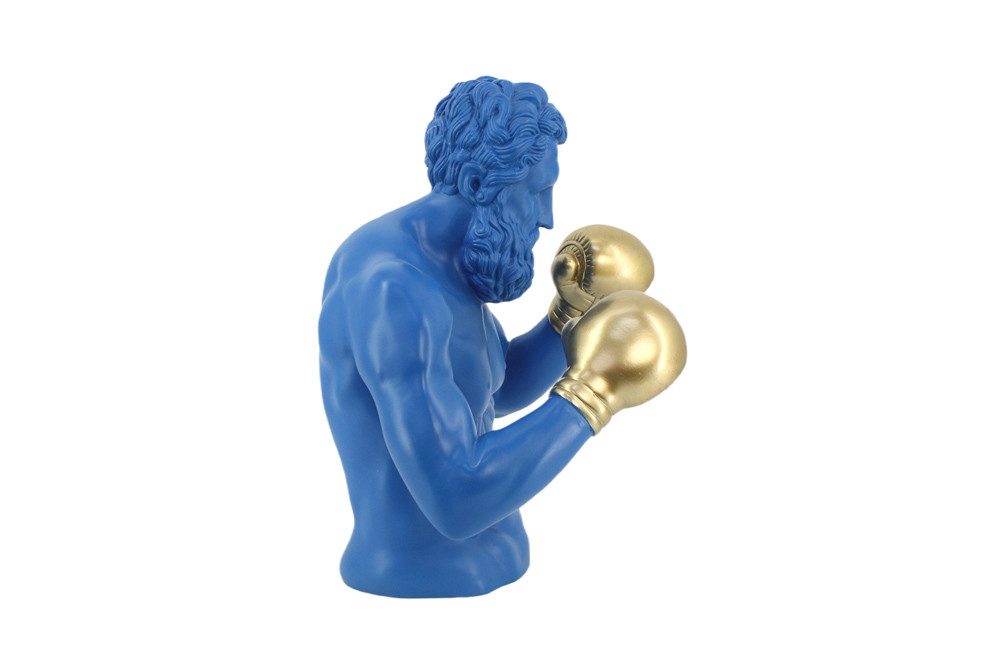 riess-ambiente Dekofigur BOXER 50cm blau/gold - Skulptur, einzigartig, handgefertigt, urban (Einzelartikel, 1 St), Moderne Skulptur - ideal als dekorativer Akzent auf Sideboard & Regal