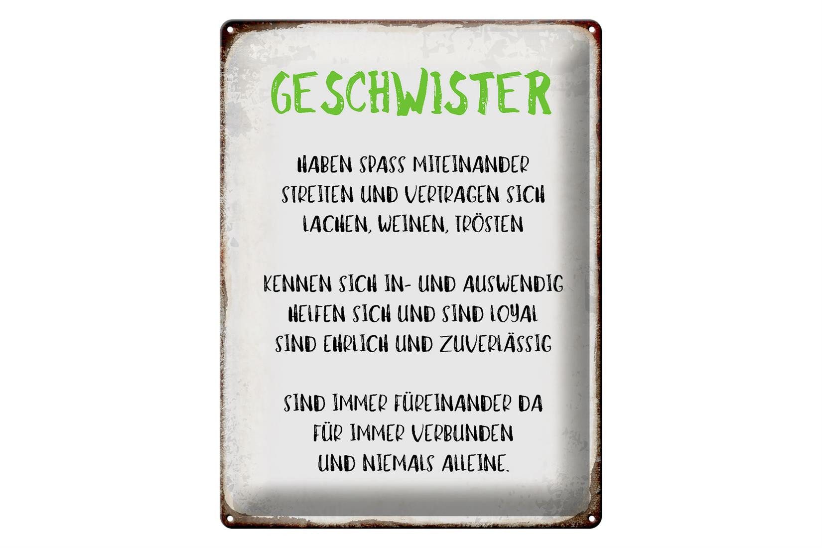 Metallschild Spruch 30x40cm Geschwister füreinander da