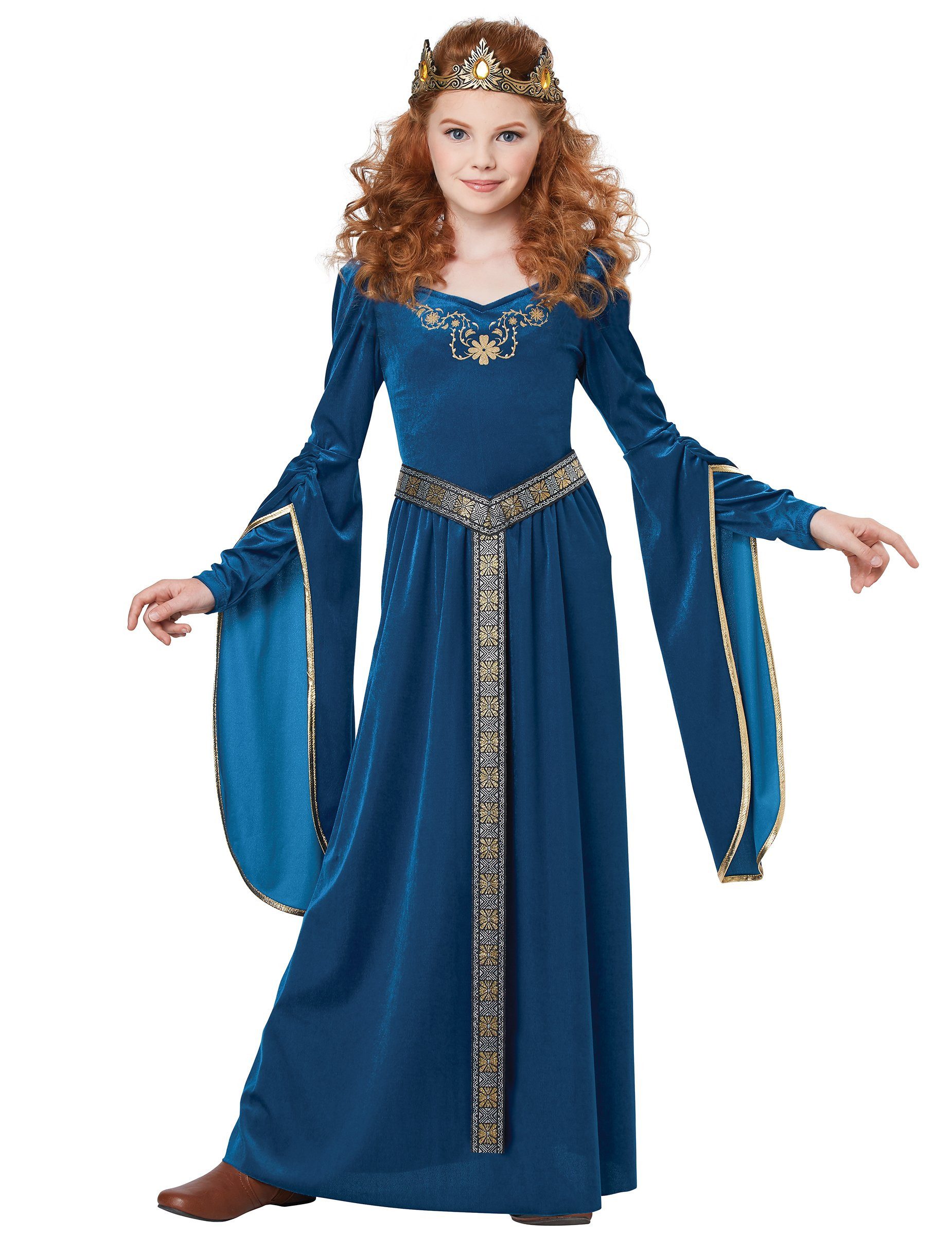 JADEO Kostüm Elegante Mittelalter-Prinzessin Mädchenkostüm blau-goldfarben