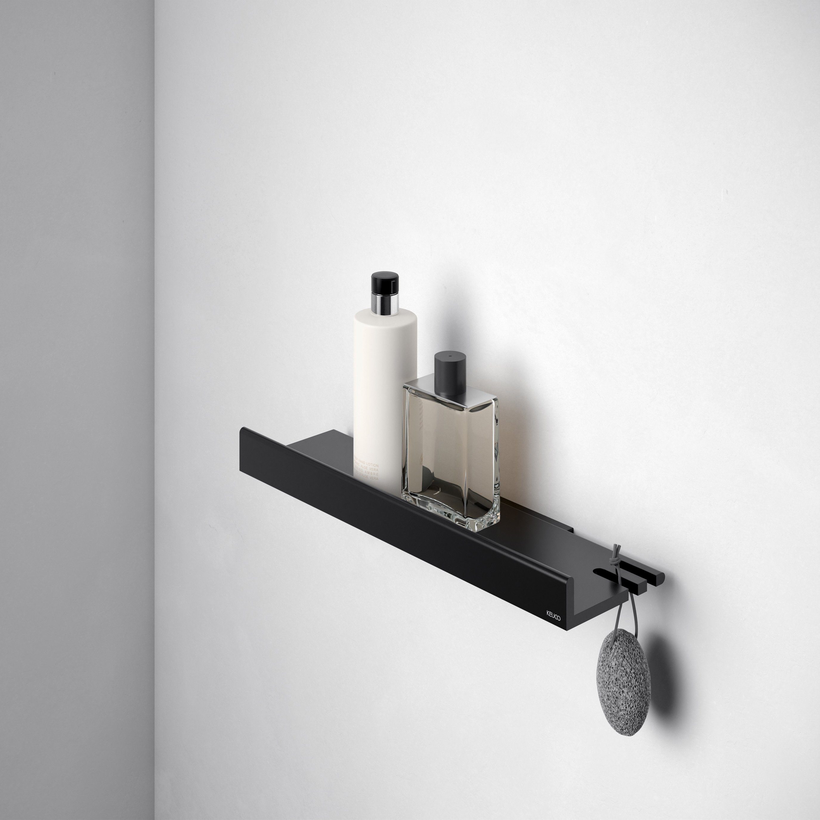 Keuco Duschablage Reva, aus Aluminium, 35 cm, mit Haken, abnehmbar, schwarz matt, Wandmontage