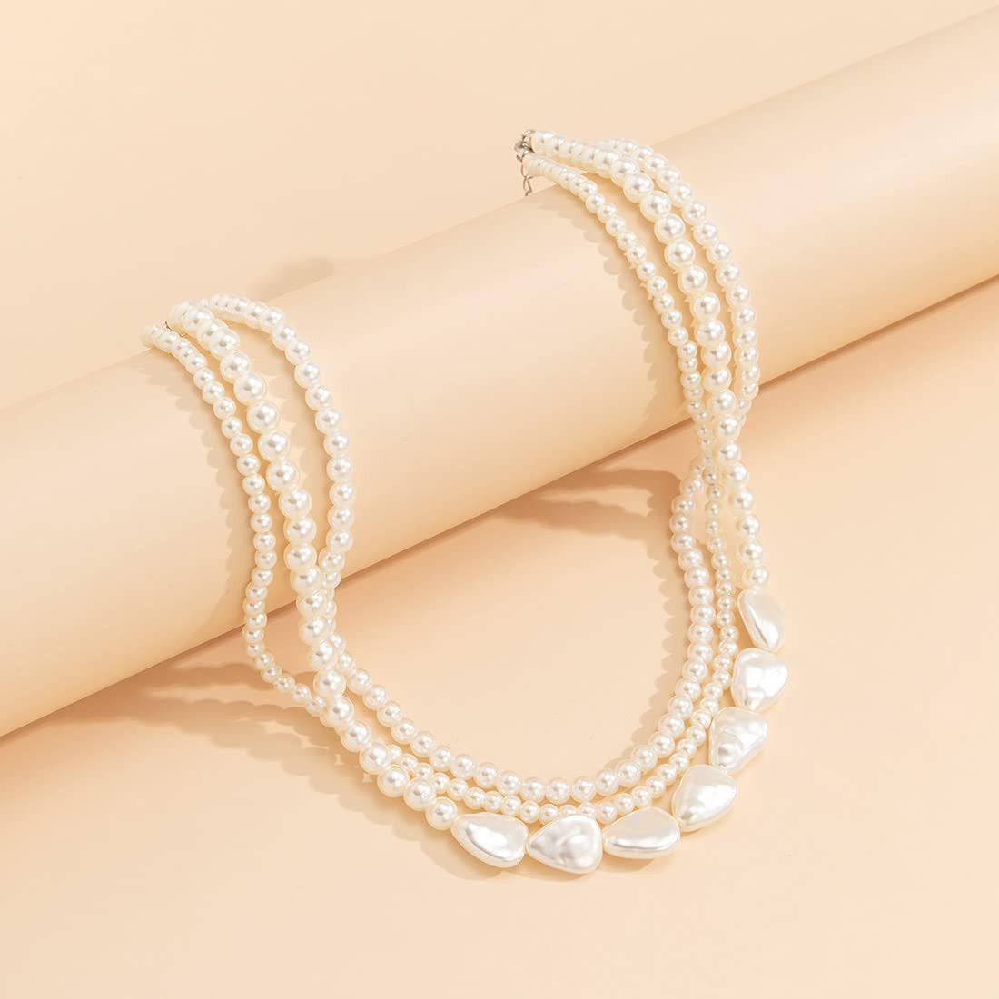 MOPUEA Kette mit Anhänger Halskette Kette Modeschmuck, Damen mehrlagige Halskette (Vintage-Perlen-Choker-Halskette für Damen, 1-tlg., einfache, zarte Perlen-Hal – Bild 5 von 5