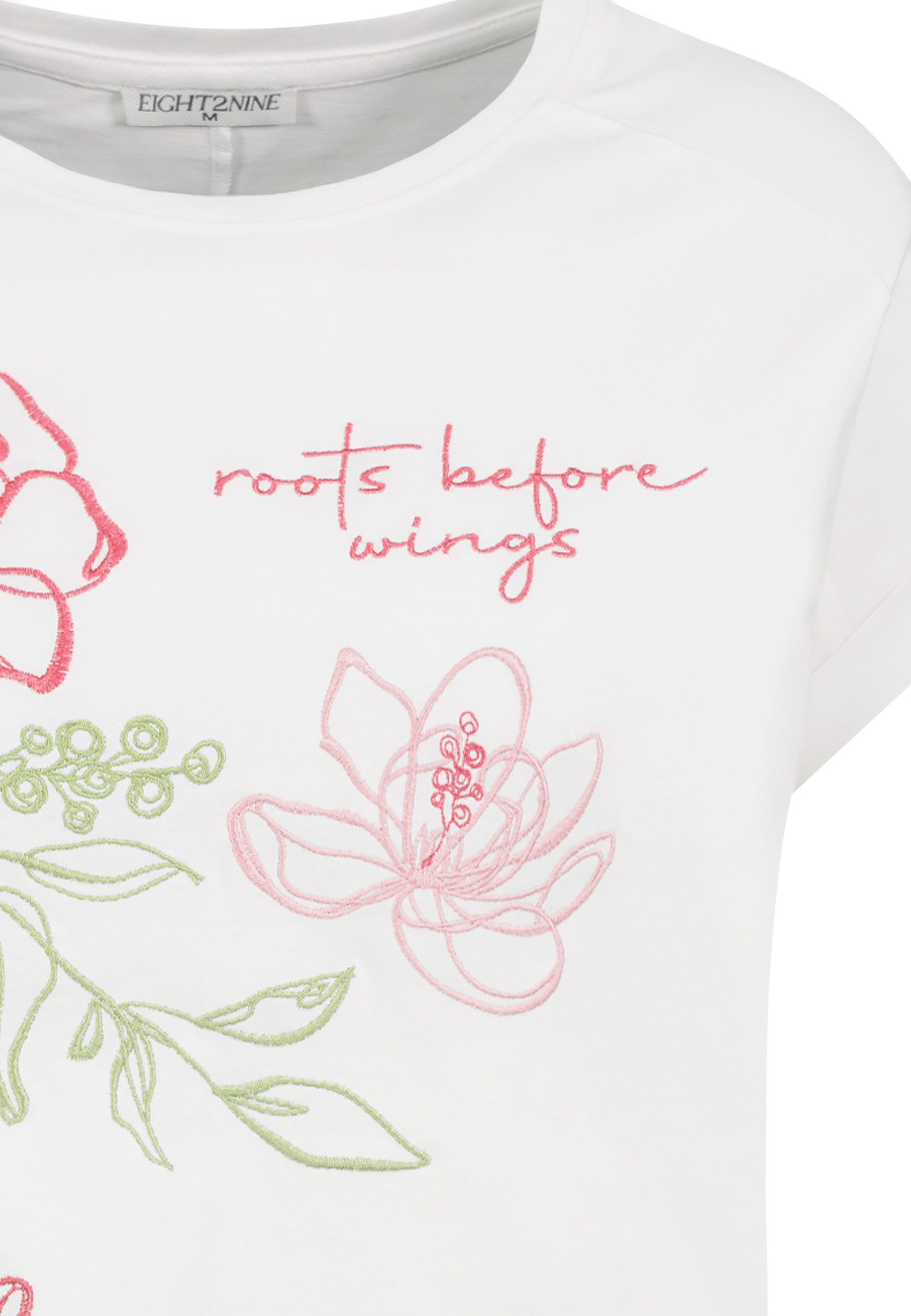 Eight2Nine T-Shirt Damen Baumwollshirt mit floralen Stickereien unterschiedliche Stickmotive, angeschnittene Ärmel