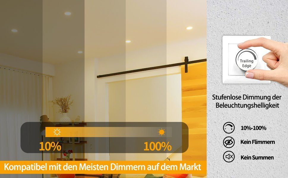 Diyarts LED Deckenspots, LED fest integriert, Warmweiß, Set flache LED-Einbauleuchten (5W) mit stufenloser Helligkeitsregelung