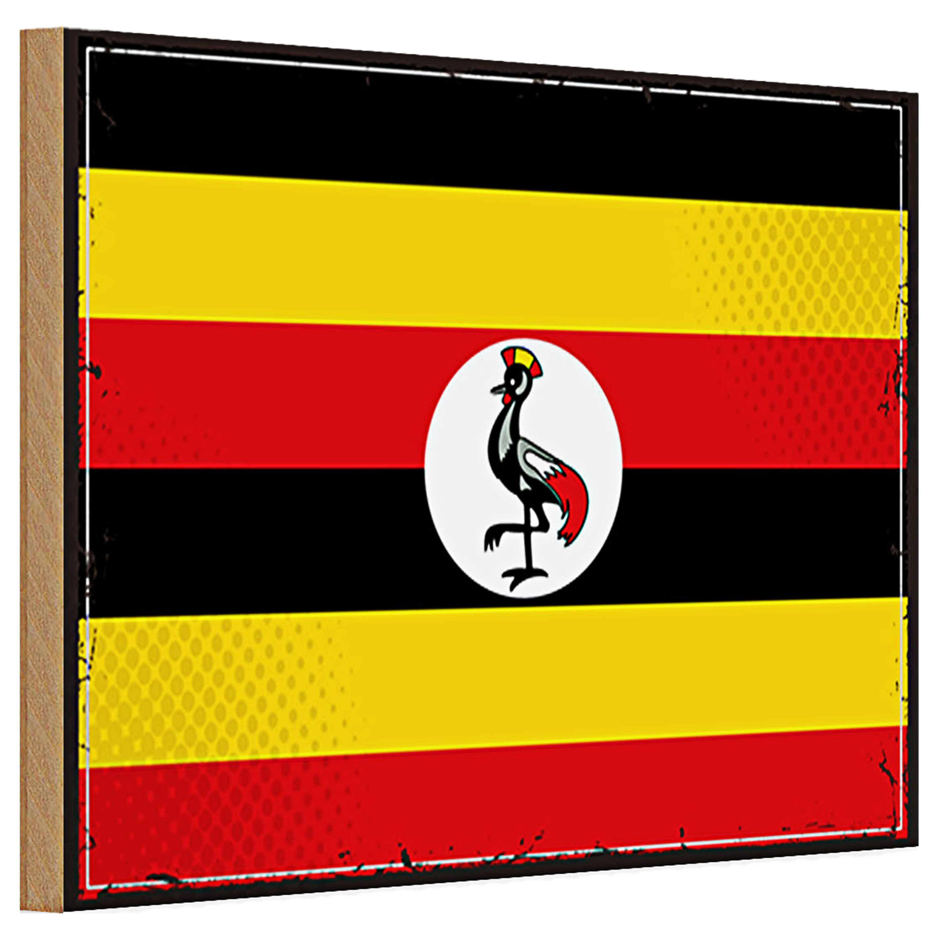 Roomando Holzbild Holzschild Flagge Uganda 30x20cm Retro Flag of Uganda