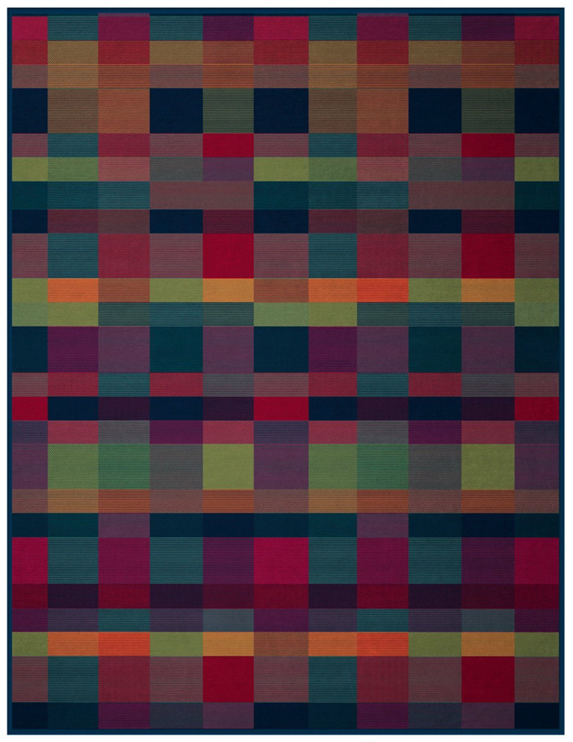 Wohndecke Color Squares blue, blau-bunt karierte Decke in 150x200, Baumwoll günstig online kaufen