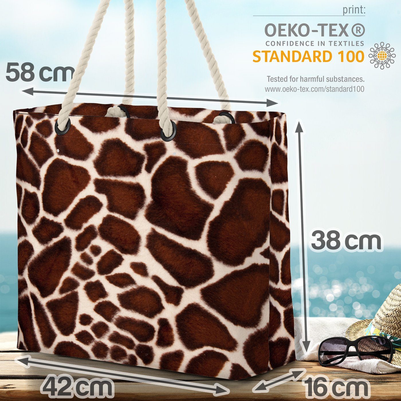 VOID Strandtasche (1-tlg), Giraffe Pelz Afrika Safari Muster Beach Savanna Steppe gefleckt Tier-Fell Bag