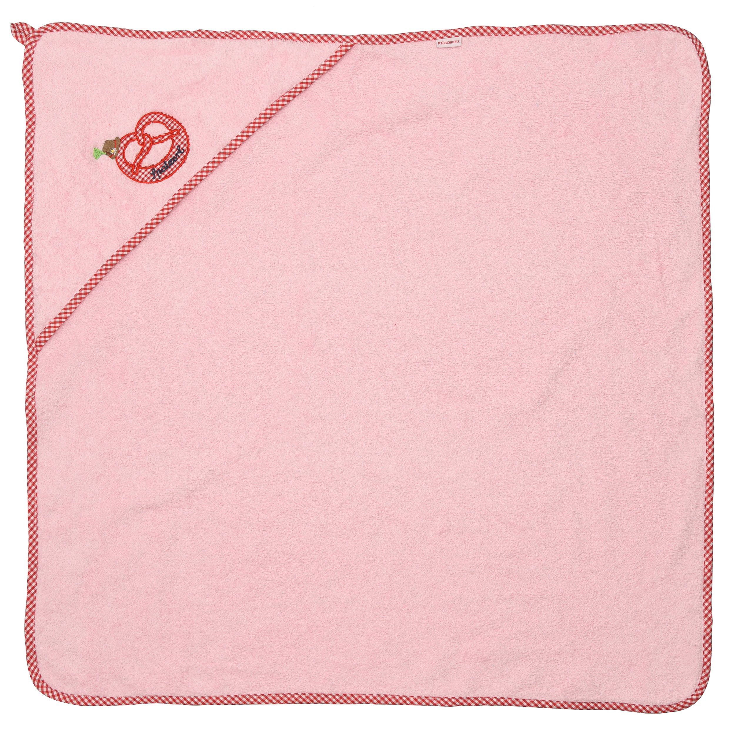 P.Eisenherz Kapuzenhandtuch Kapuzenhandtuch "Brezel" aus Baumwolle rosa mit rosa, in saugfähiger Frottee Tirolerhut flauschiger, (1-St)