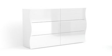 möbelando Kommode Onda, Moderne Kommode aus Spanplatte in Weiß-Hochglanz mit 6 Schubkästen. Breite 155,1 cm, Höhe 81,8 cm, Tiefe 40 cm